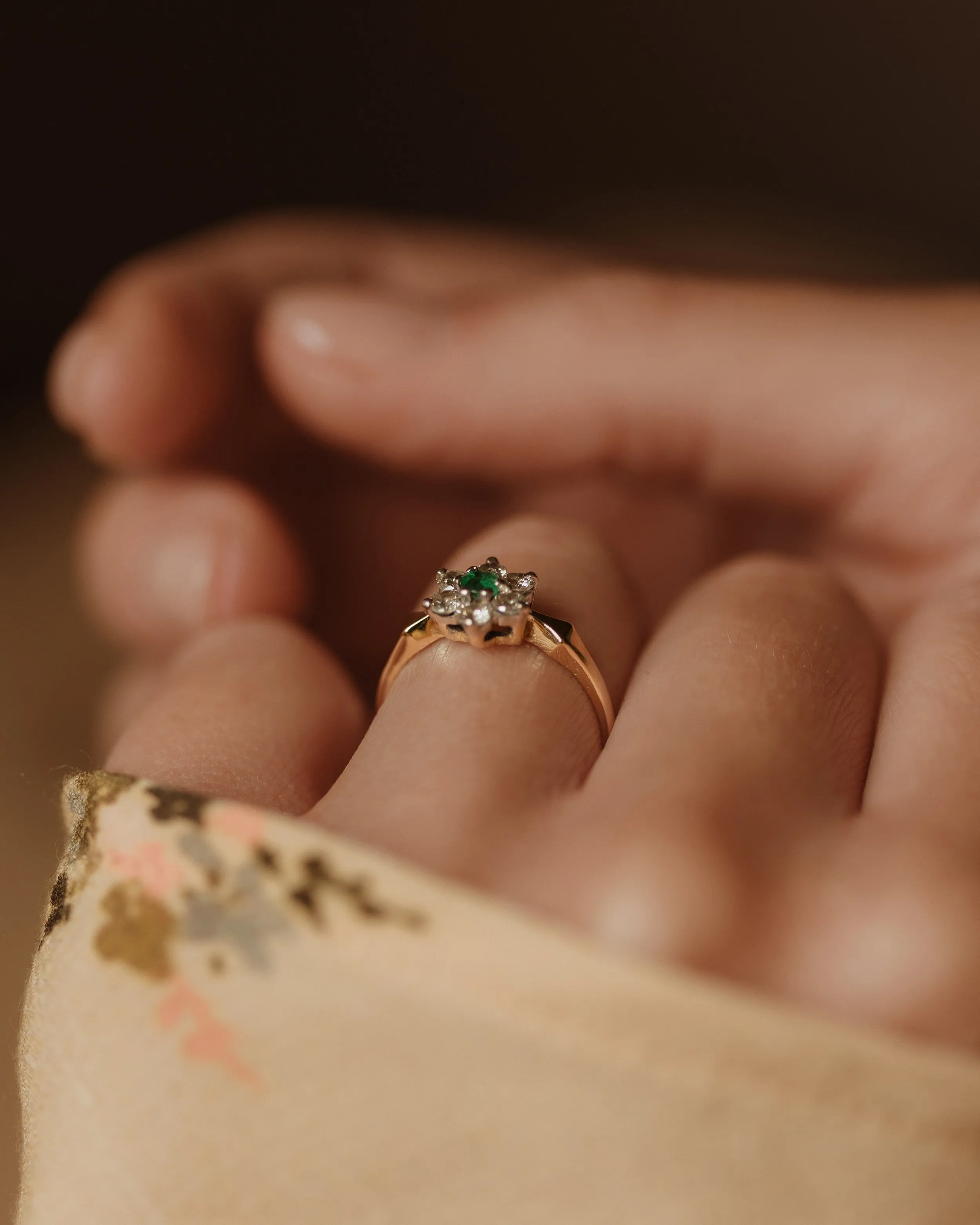 Sylvia Vintage 18ct Gold Emerald & Diamond Cluster Ring sold by Rock n Rose product image thumbnail 3