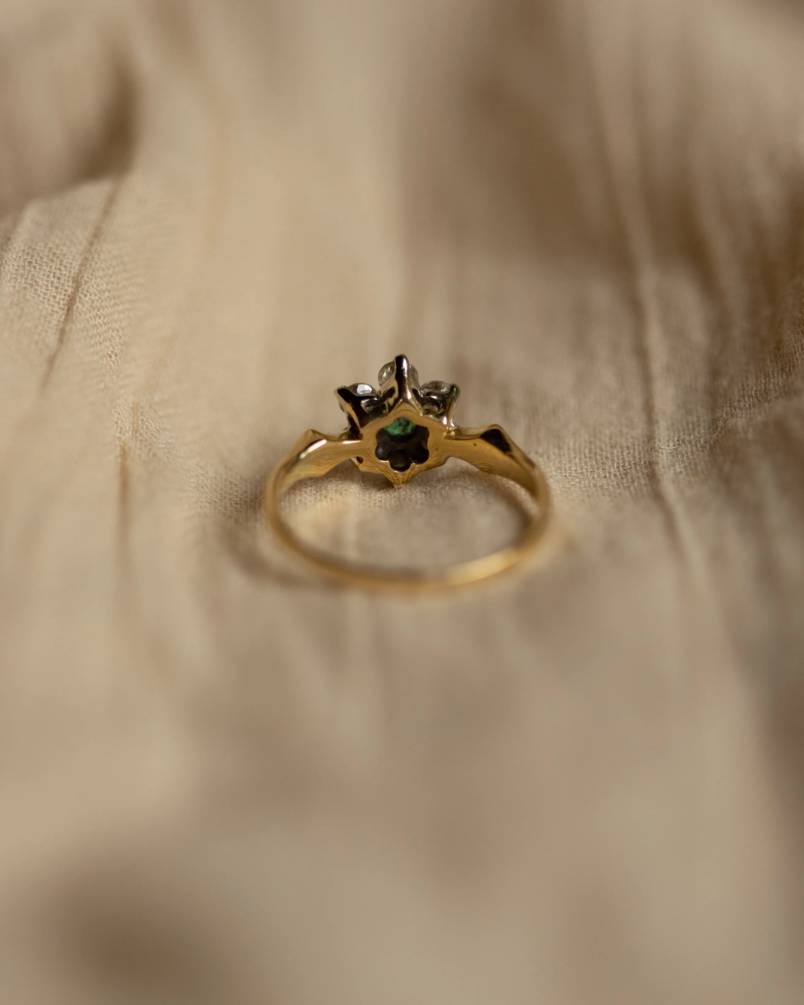 Sylvia Vintage 18ct Gold Emerald & Diamond Cluster Ring sold by Rock n Rose product image thumbnail 5