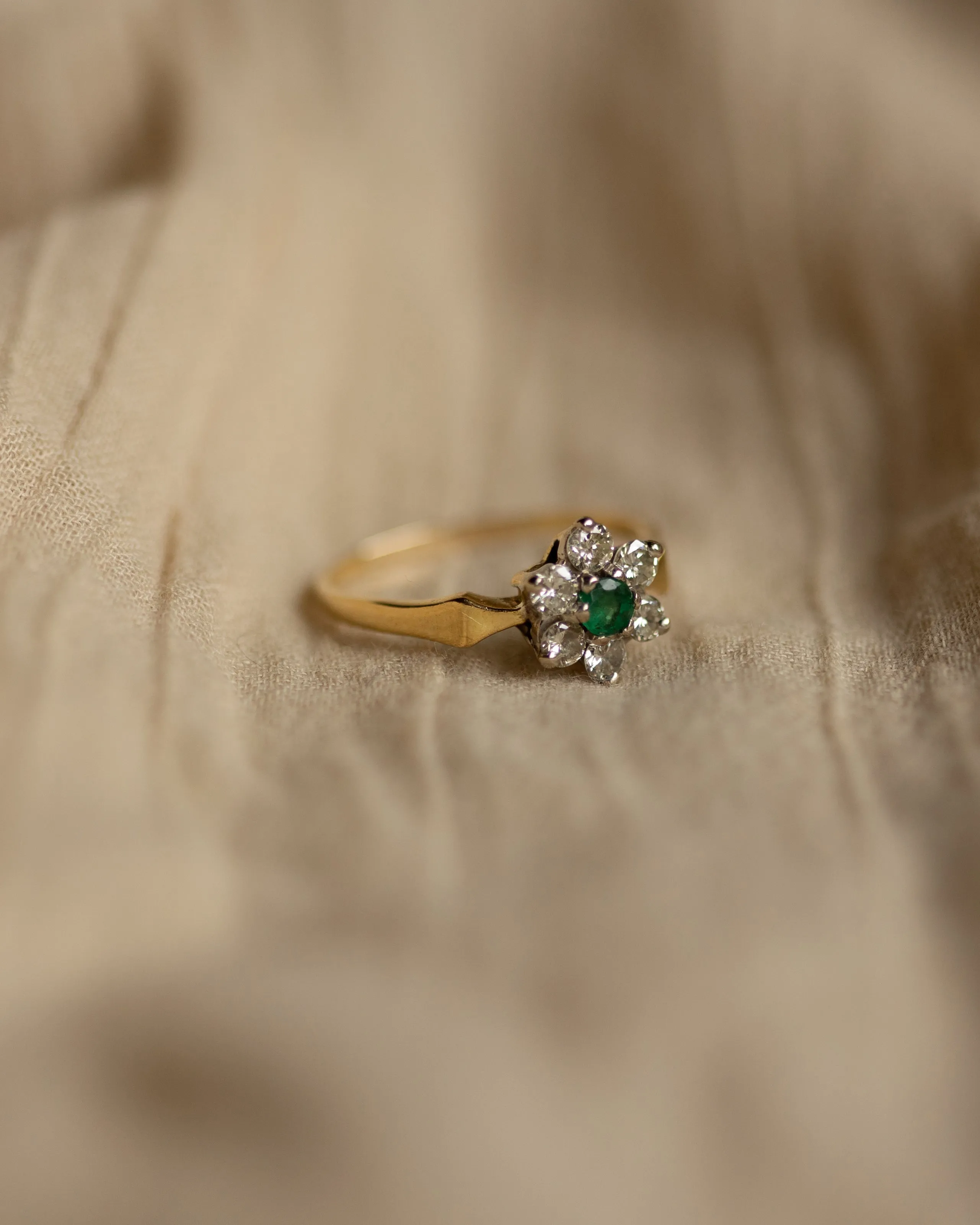 Sylvia Vintage 18ct Gold Emerald & Diamond Cluster Ring sold by Rock n Rose product image thumbnail 4