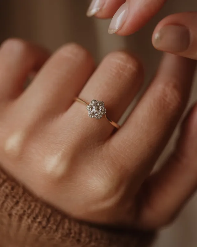 Beatrice Vintage 18ct Gold Diamond Flowerhead Cluster Ring sold by Rock n Rose