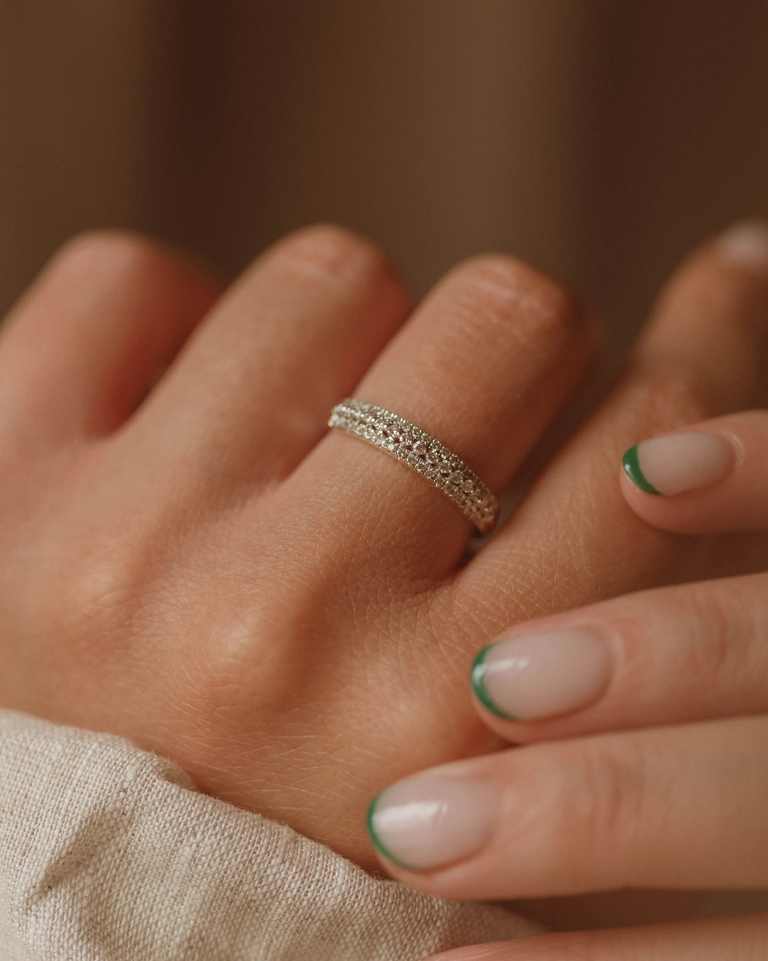 Clara Vintage 9ct White Gold Diamond Band Ring sold by Rock n Rose