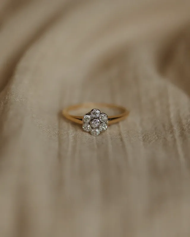 Cecily 1918 Antique 18ct Gold Diamond Daisy Cluster Ring sold by Rock n Rose