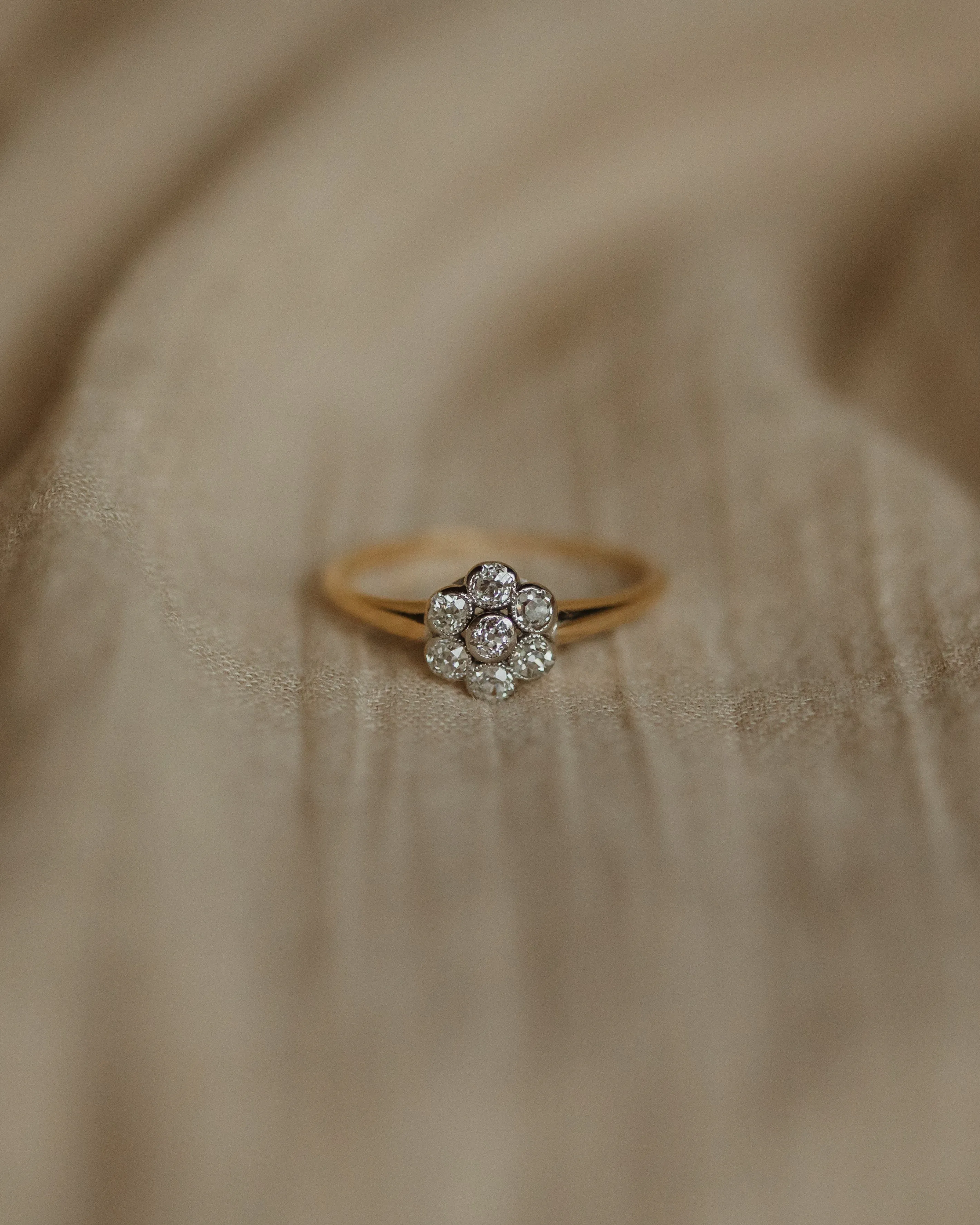 Cecily 1918 Antique 18ct Gold Diamond Daisy Cluster Ring sold by Rock n Rose