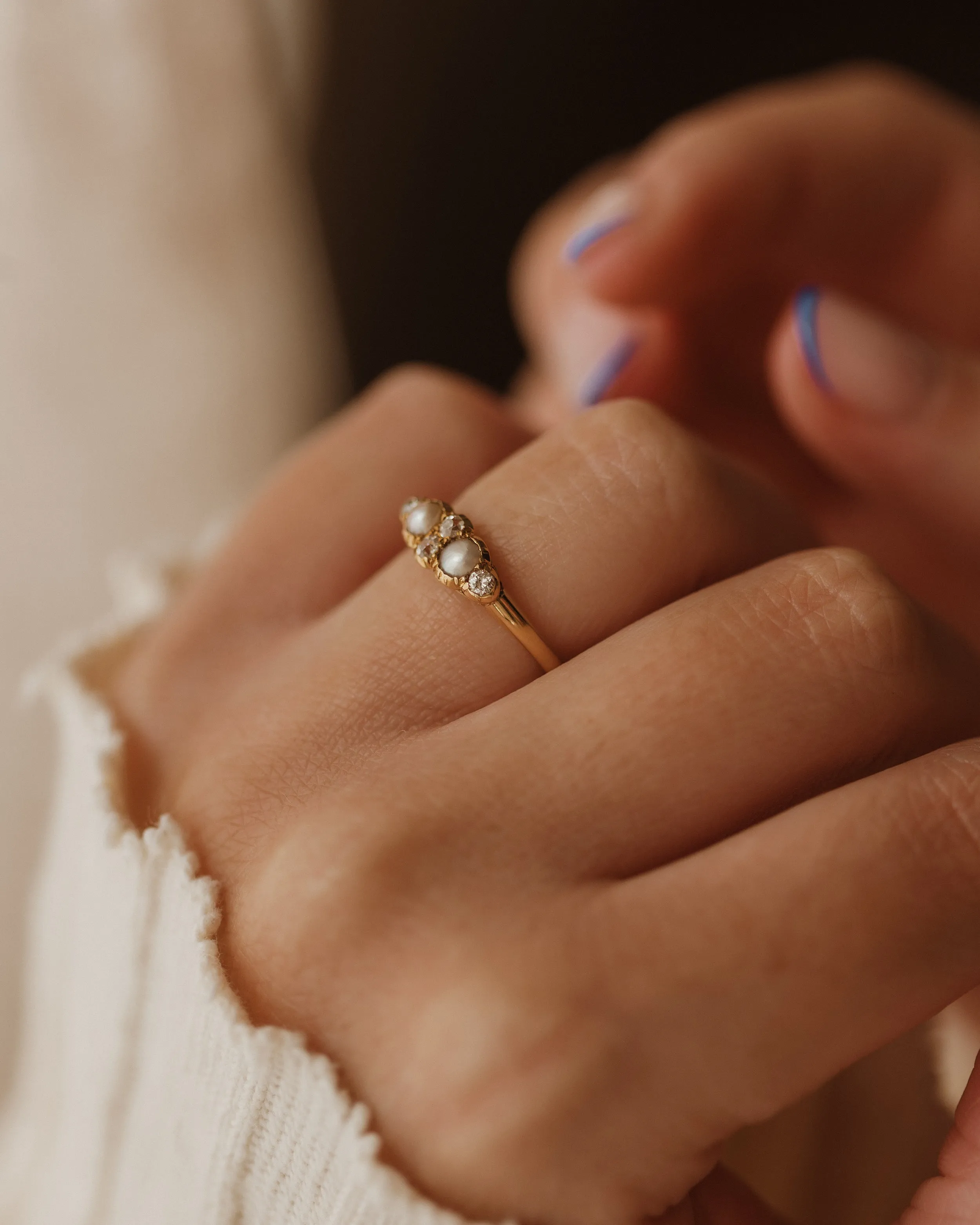 Nancy Antique 18ct Gold Pearl & Diamond Ring sold by Rock n Rose product image thumbnail 2