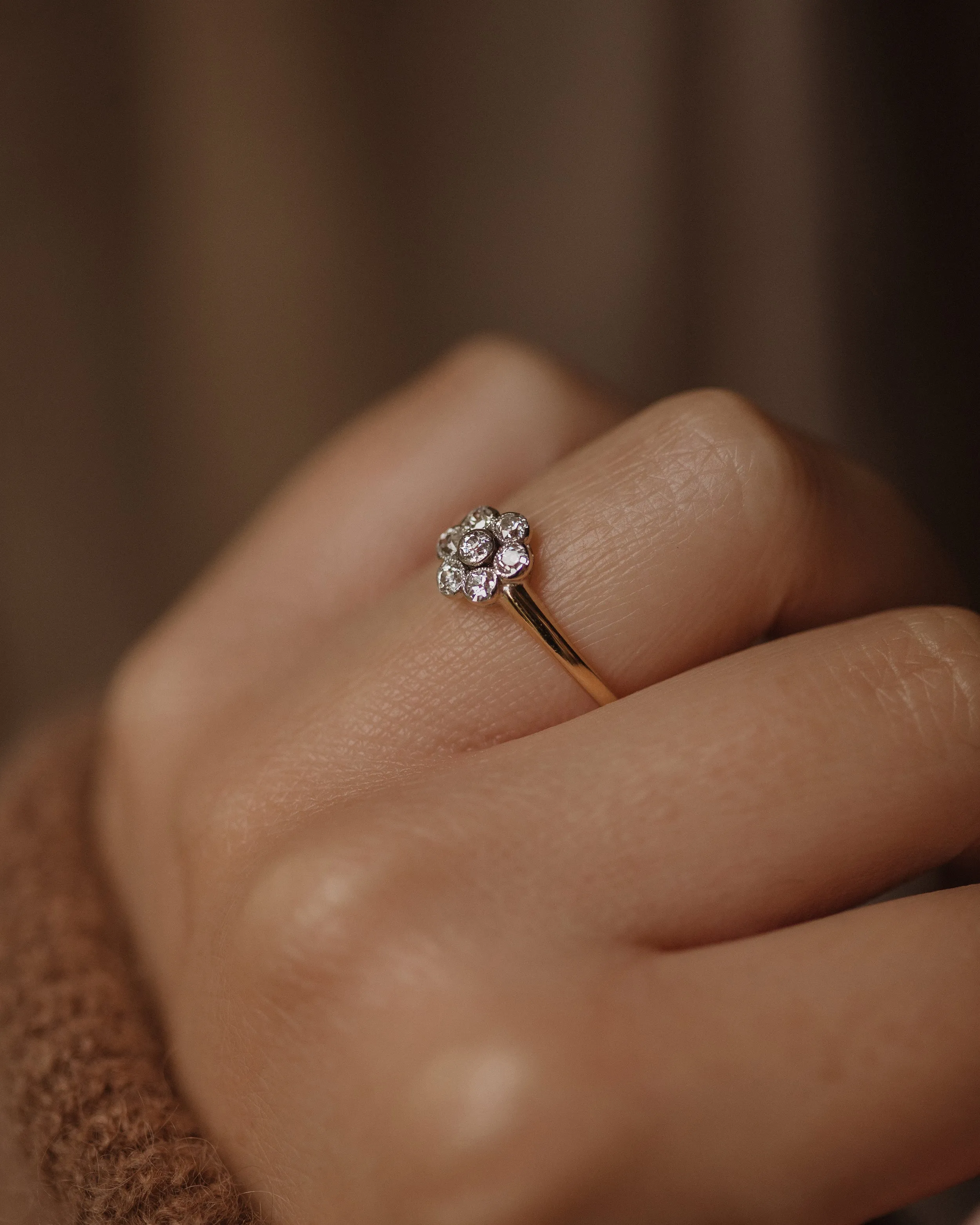 Cecily 1918 Antique 18ct Gold Diamond Daisy Cluster Ring sold by Rock n Rose product image thumbnail 3