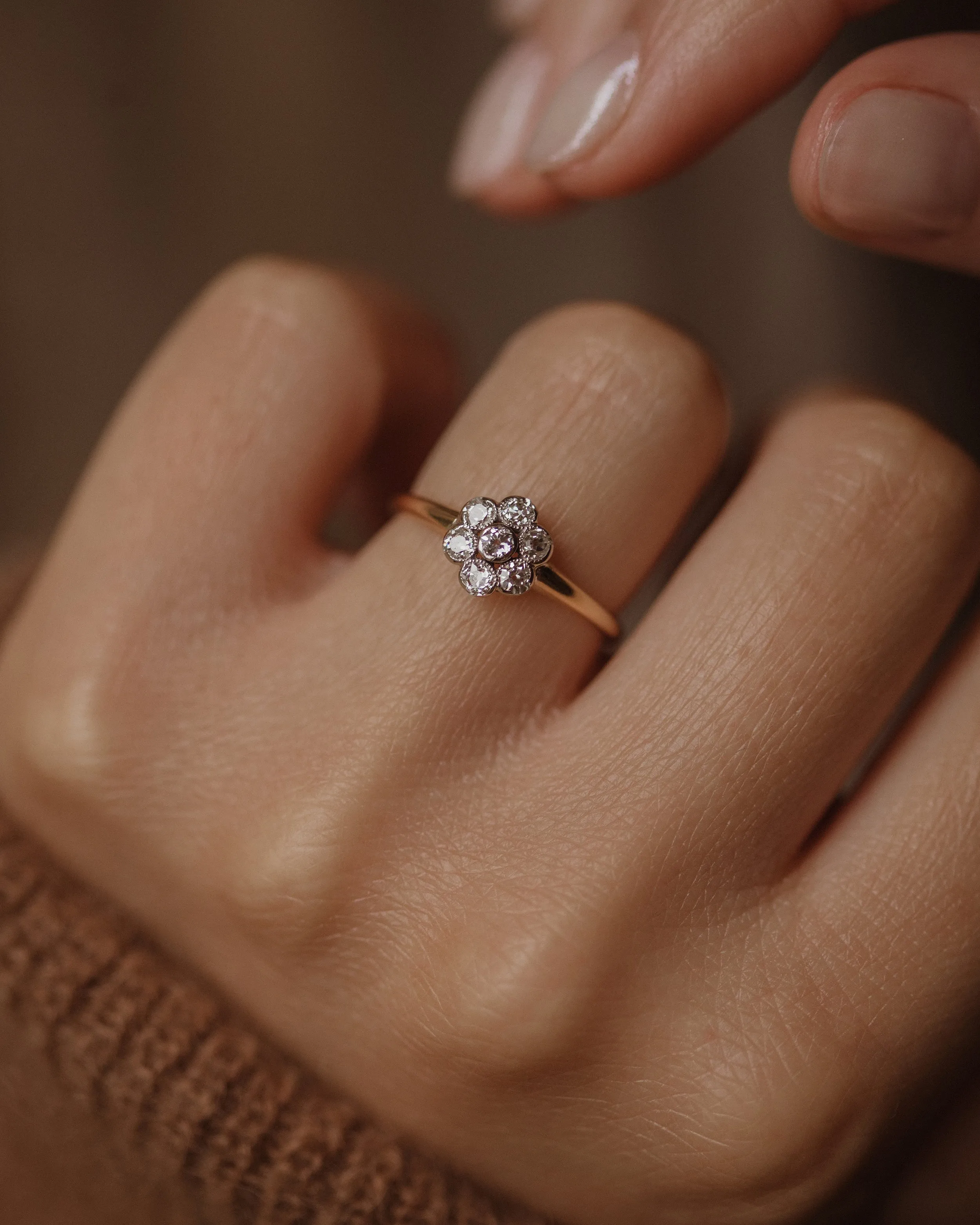 Cecily 1918 Antique 18ct Gold Diamond Daisy Cluster Ring sold by Rock n Rose product image thumbnail 2