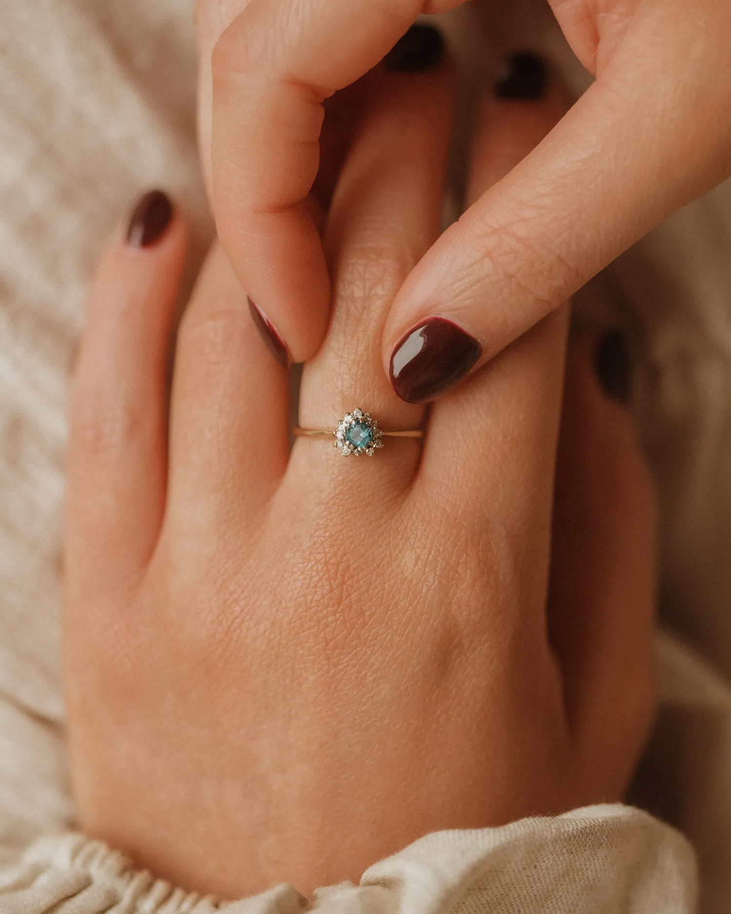 Vida 9ct Gold Vintage Blue Topaz & Diamond Ring sold by Rock n Rose