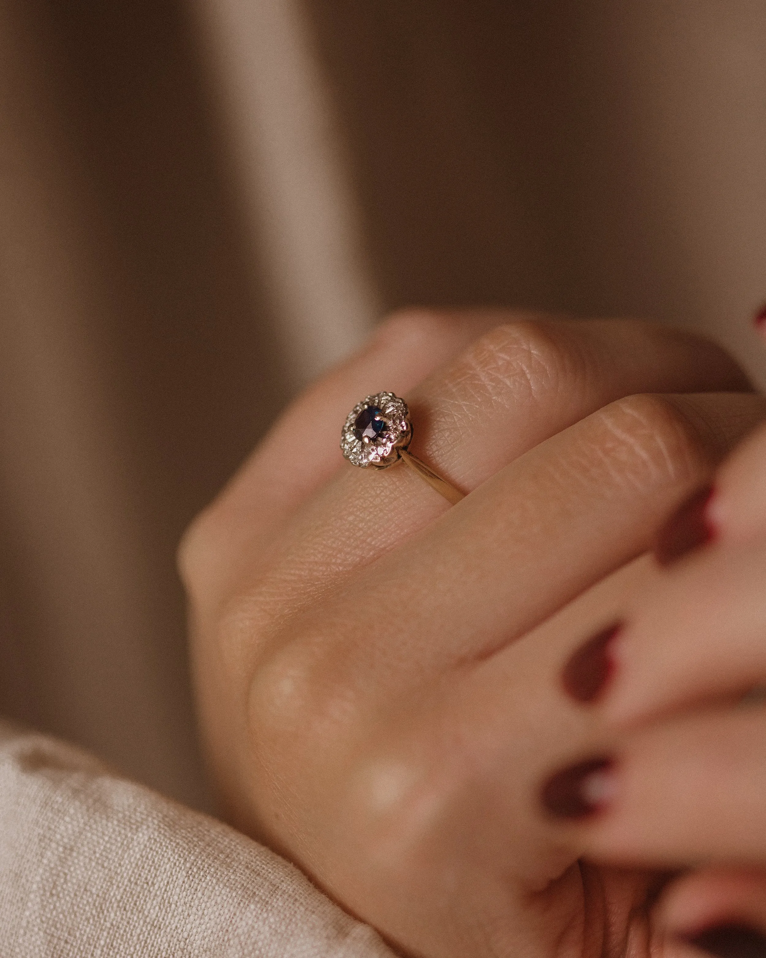 Norah 1969 Vintage 18ct Gold Sapphire & Diamond Cluster Ring sold by Rock n Rose product image thumbnail 3