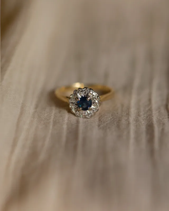 Norah 1969 Vintage 18ct Gold Sapphire & Diamond Cluster Ring sold by Rock n Rose