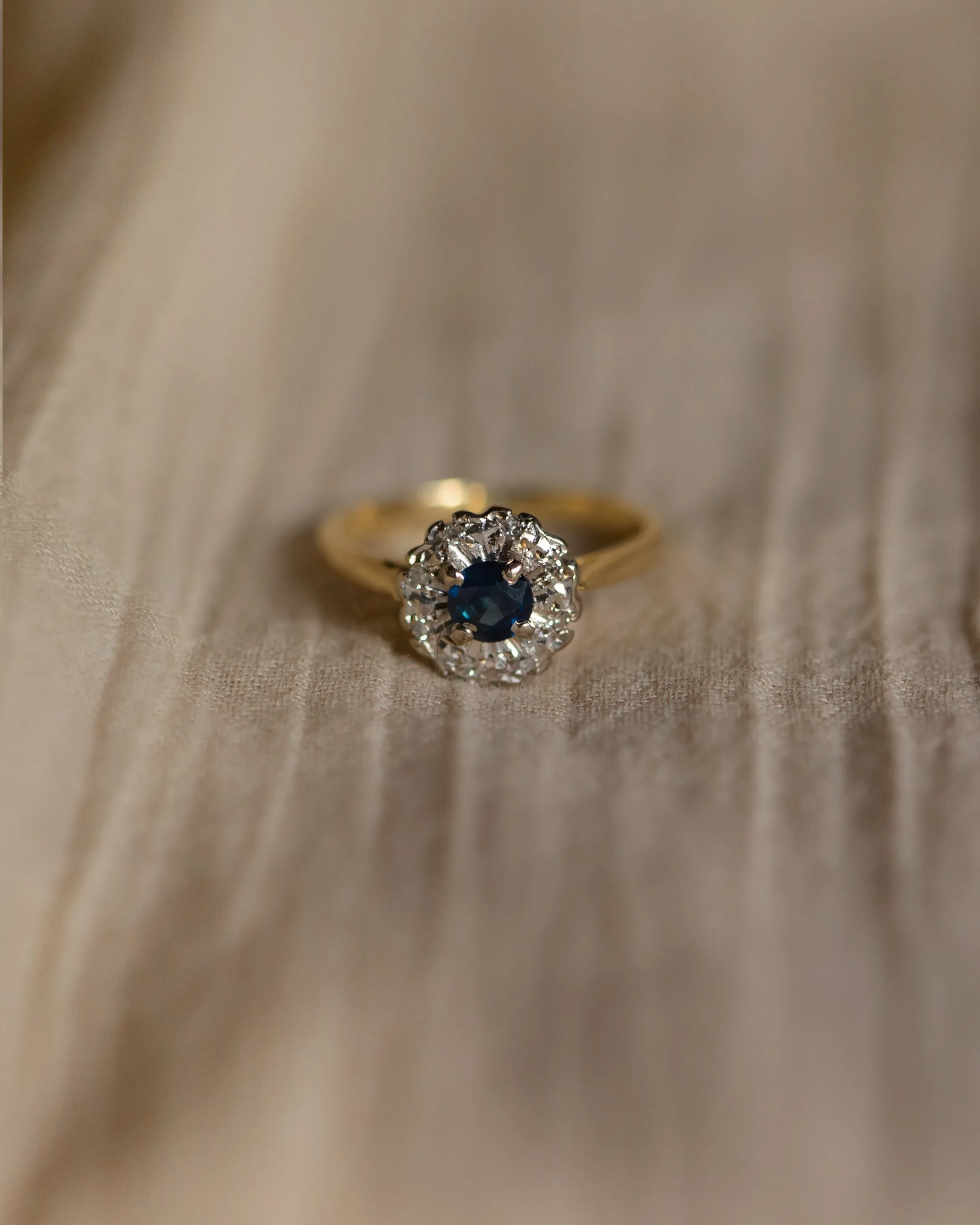 Norah 1969 Vintage 18ct Gold Sapphire & Diamond Cluster Ring sold by Rock n Rose