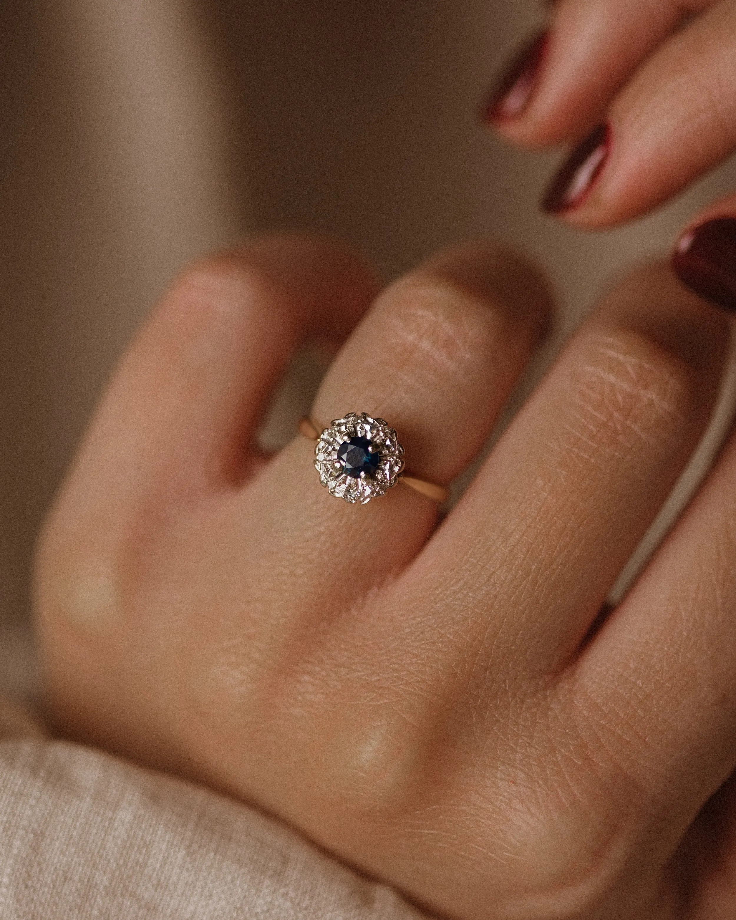 Norah 1969 Vintage 18ct Gold Sapphire & Diamond Cluster Ring sold by Rock n Rose product image thumbnail 2