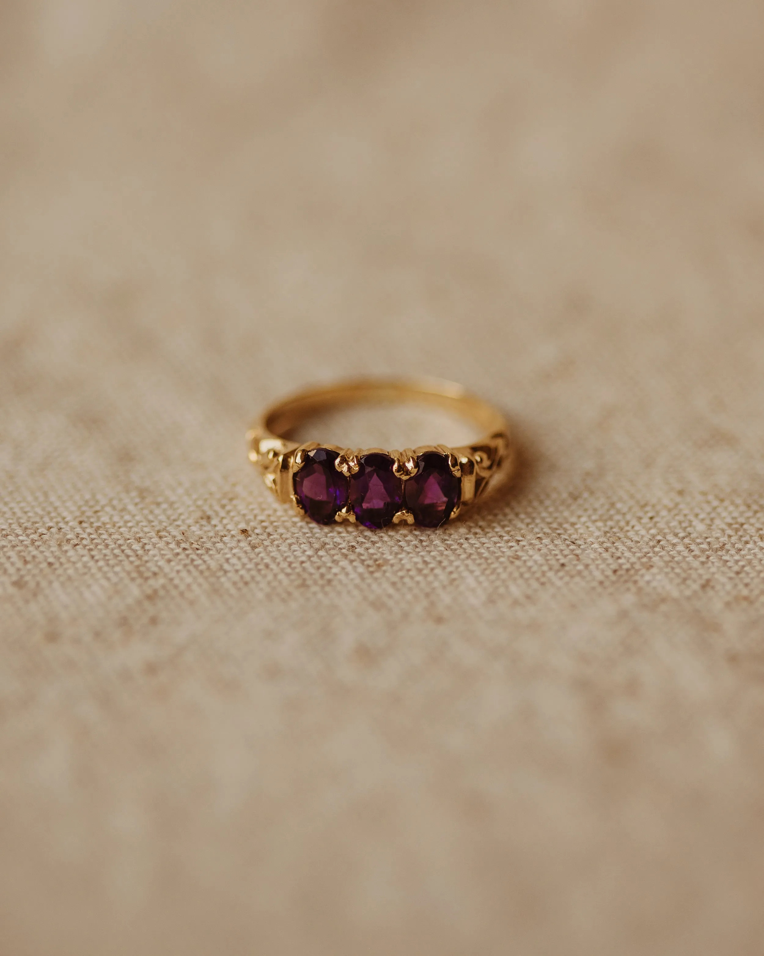 Mamie 1984 9ct Gold Amethyst Trilogy Ring sold by Rock n Rose product image thumbnail 2