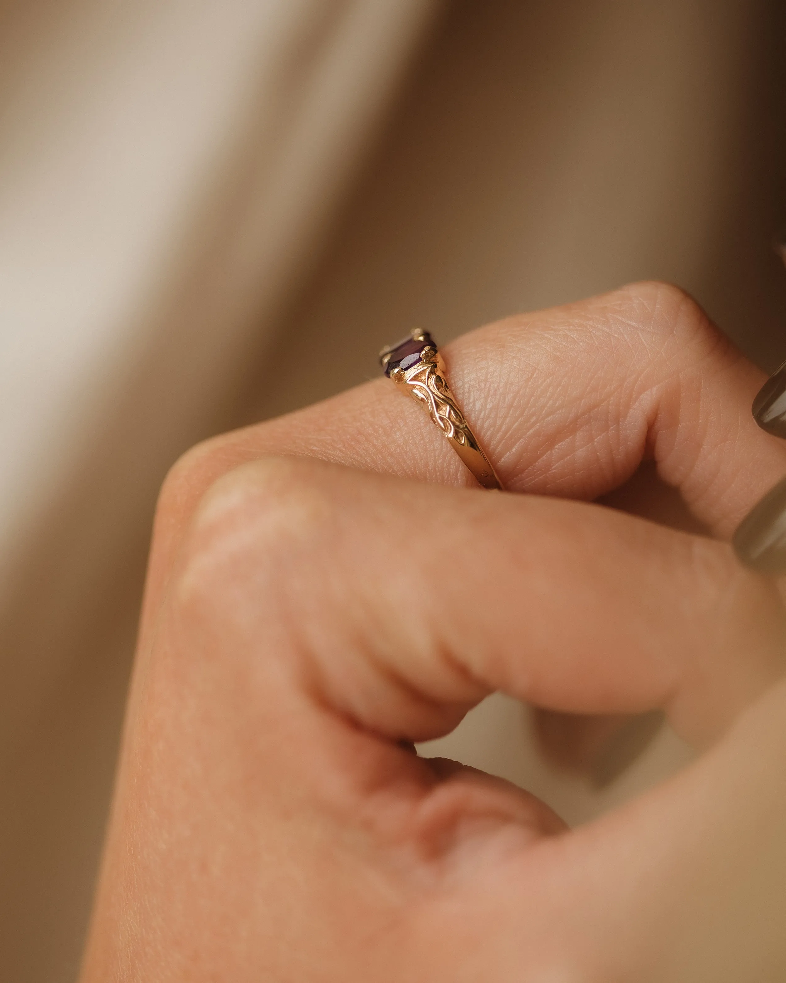 Mamie 1984 9ct Gold Amethyst Trilogy Ring sold by Rock n Rose product image thumbnail 3