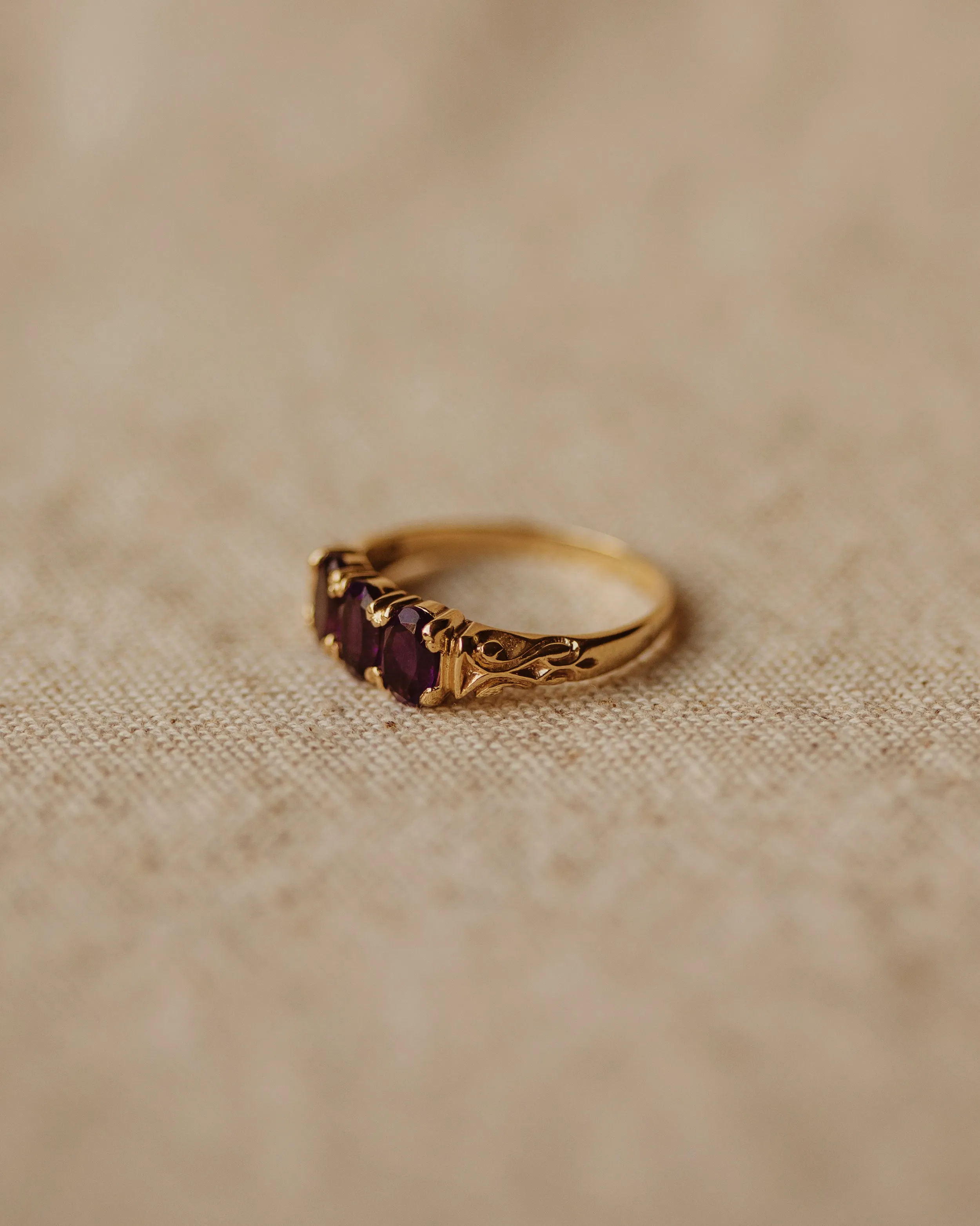 Mamie 1984 9ct Gold Amethyst Trilogy Ring sold by Rock n Rose product image thumbnail 4