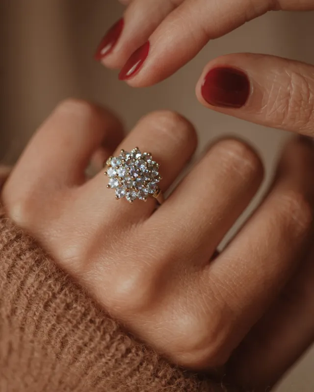 Imogene 9ct Gold Aquamarine Cluster Ring sold by Rock n Rose