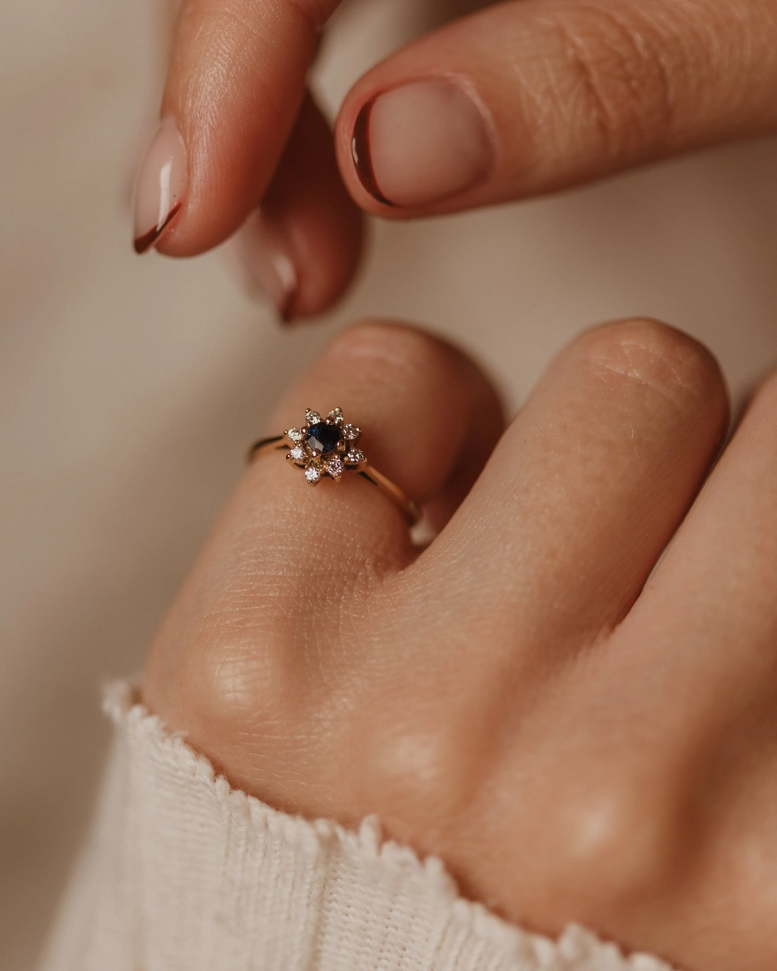 Henrietta Vintage 9ct Gold Sapphire & Diamond Cluster Ring sold by Rock n Rose