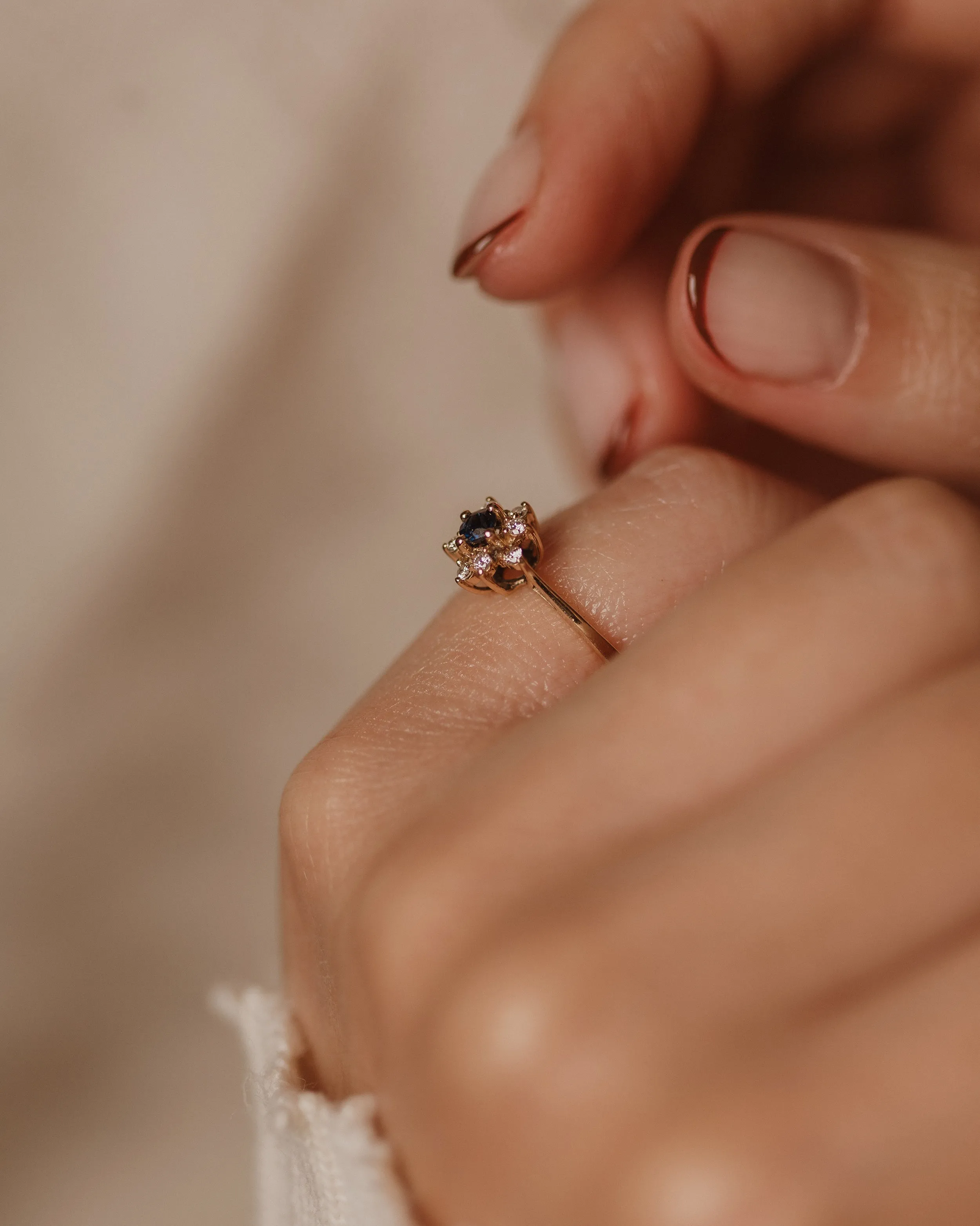 Henrietta Vintage 9ct Gold Sapphire & Diamond Cluster Ring sold by Rock n Rose product image thumbnail 2