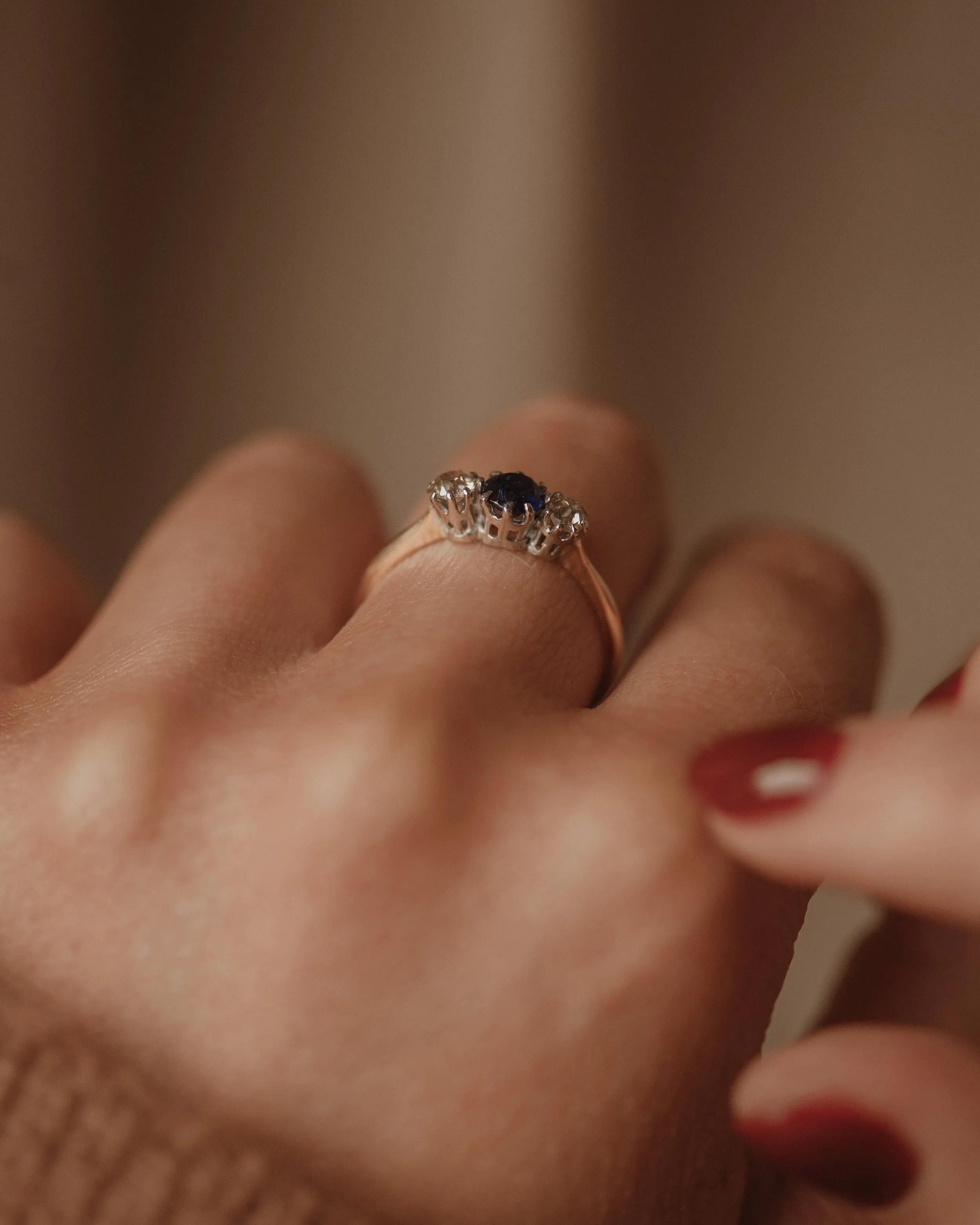 Alice Antique 18ct Gold Sapphire & Diamond Trilogy Ring sold by Rock n Rose product image thumbnail 3