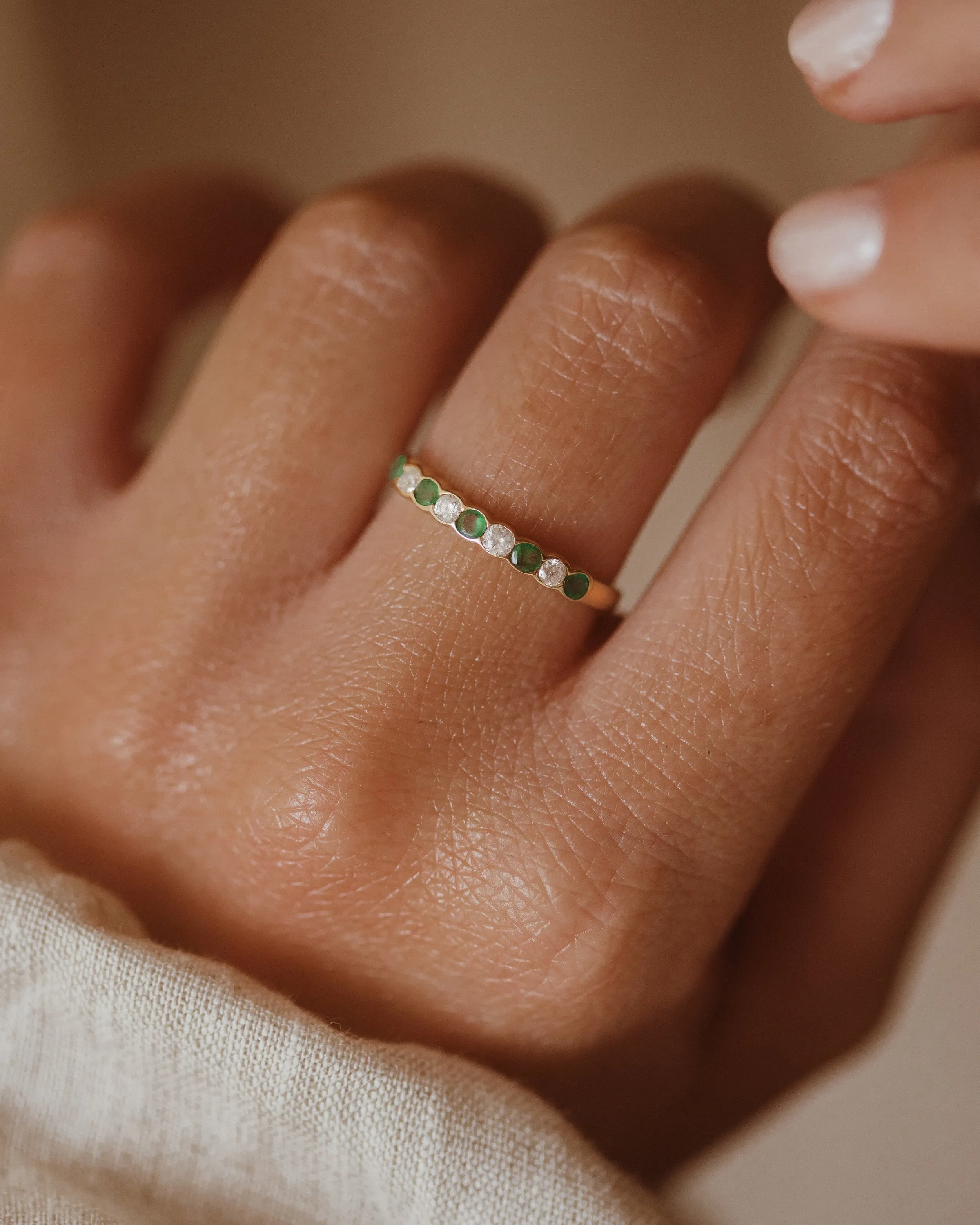 Iris Vintage 9ct Gold Emerald & Diamond Half Eternity Ring sold by Rock n Rose product image thumbnail 5