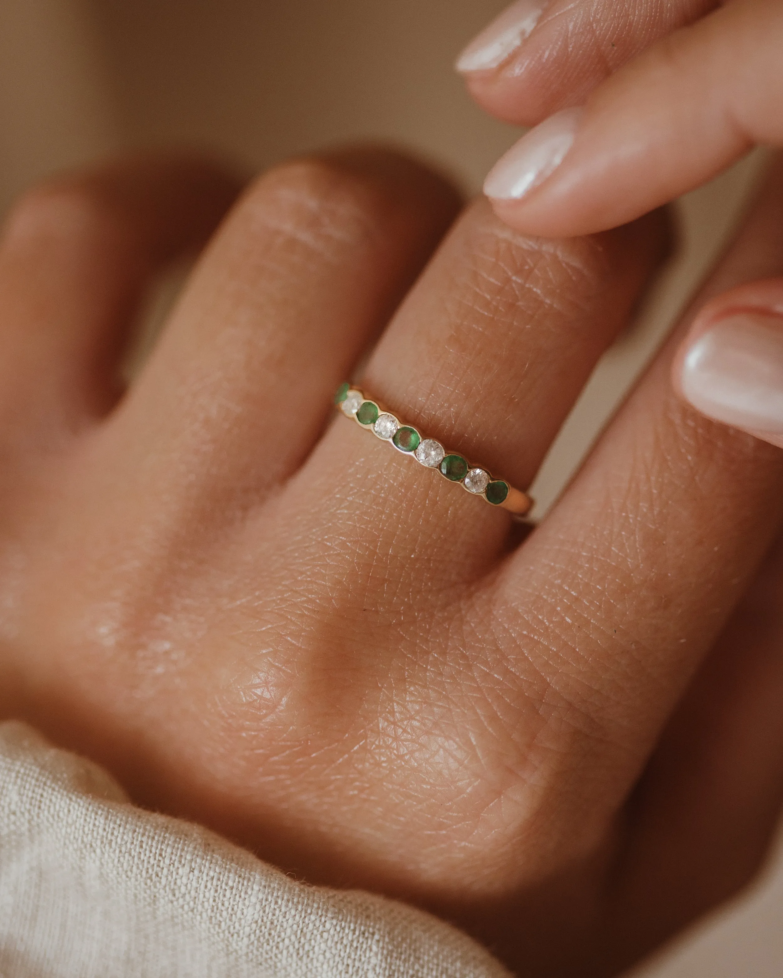 Iris Vintage 9ct Gold Emerald & Diamond Half Eternity Ring sold by Rock n Rose product image thumbnail 2