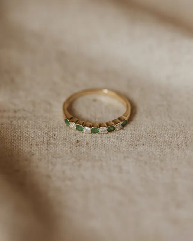 Iris Vintage 9ct Gold Emerald & Diamond Half Eternity Ring sold by Rock n Rose