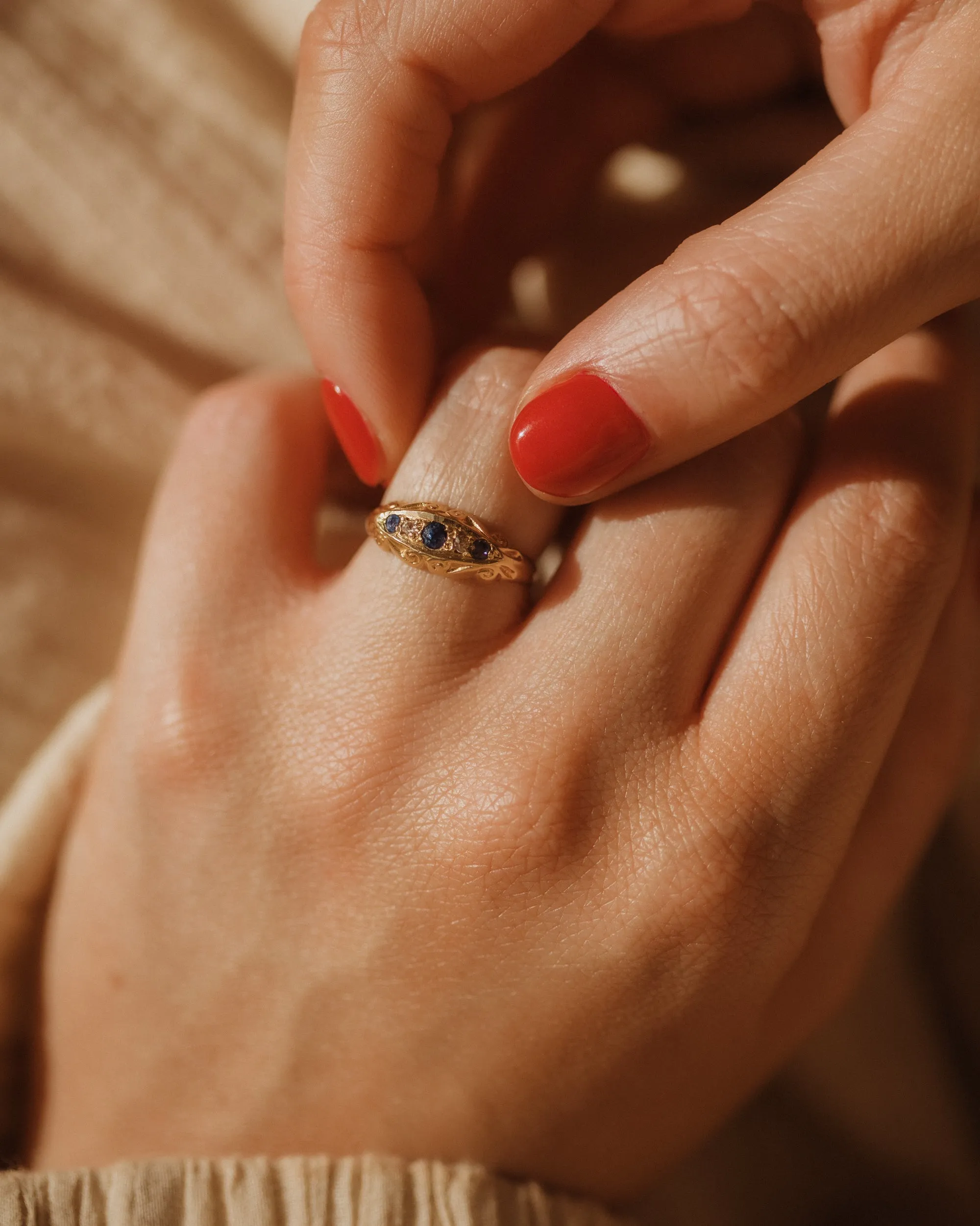 Olive 1918 18ct Gold Sapphire & Diamond Ring sold by Rock n Rose product image thumbnail 2