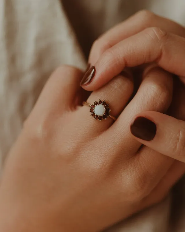 Winifred 9ct Gold Garnet & Opal Ring sold by Rock n Rose