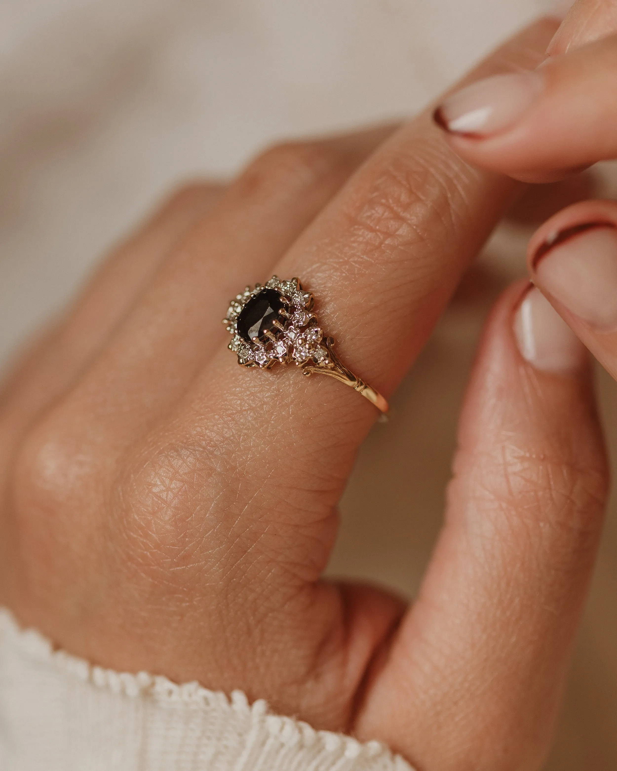 Macy Vintage 9ct Gold Sapphire & Diamond Cluster Ring sold by Rock n Rose product image thumbnail 2