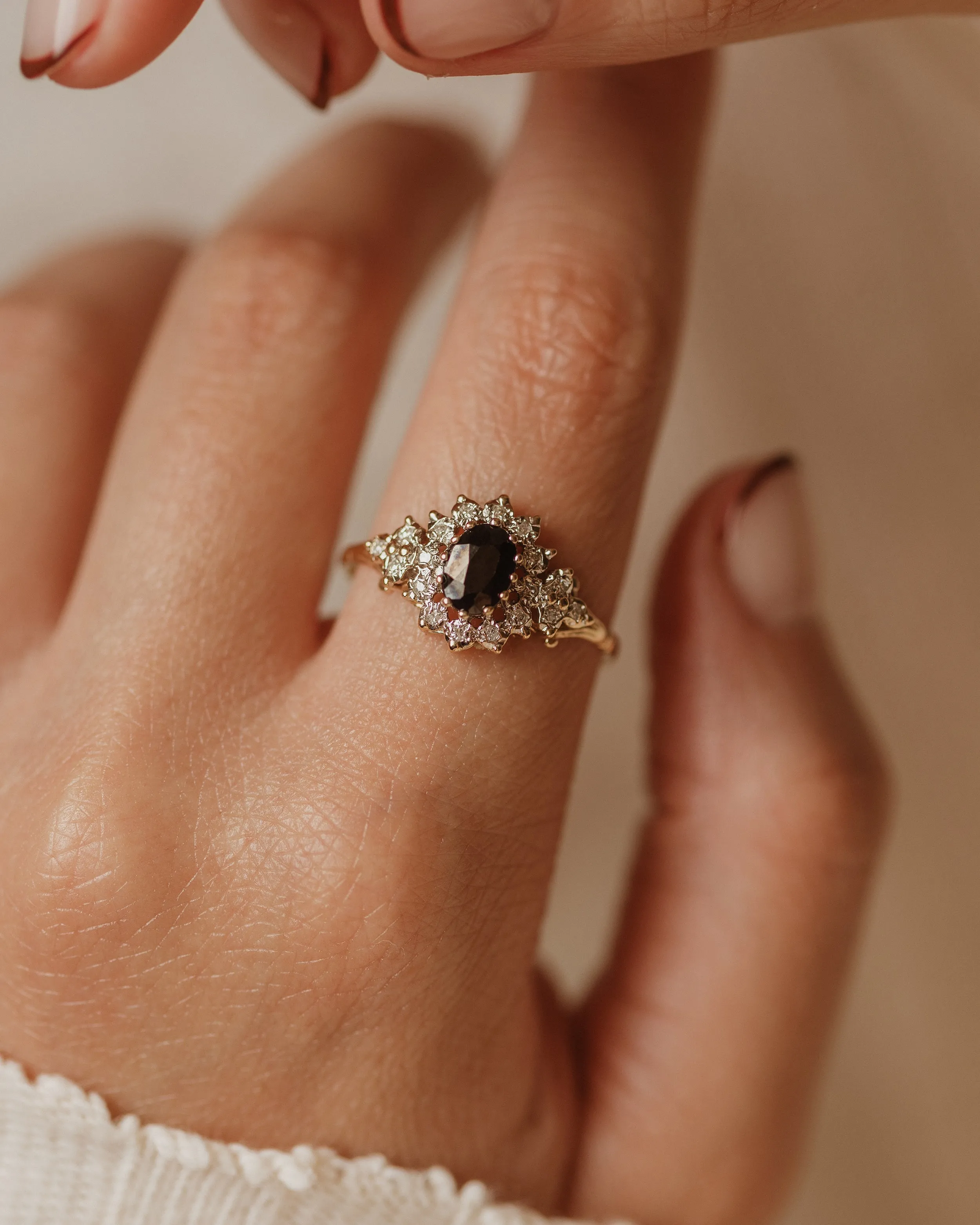 Macy Vintage 9ct Gold Sapphire & Diamond Cluster Ring sold by Rock n Rose