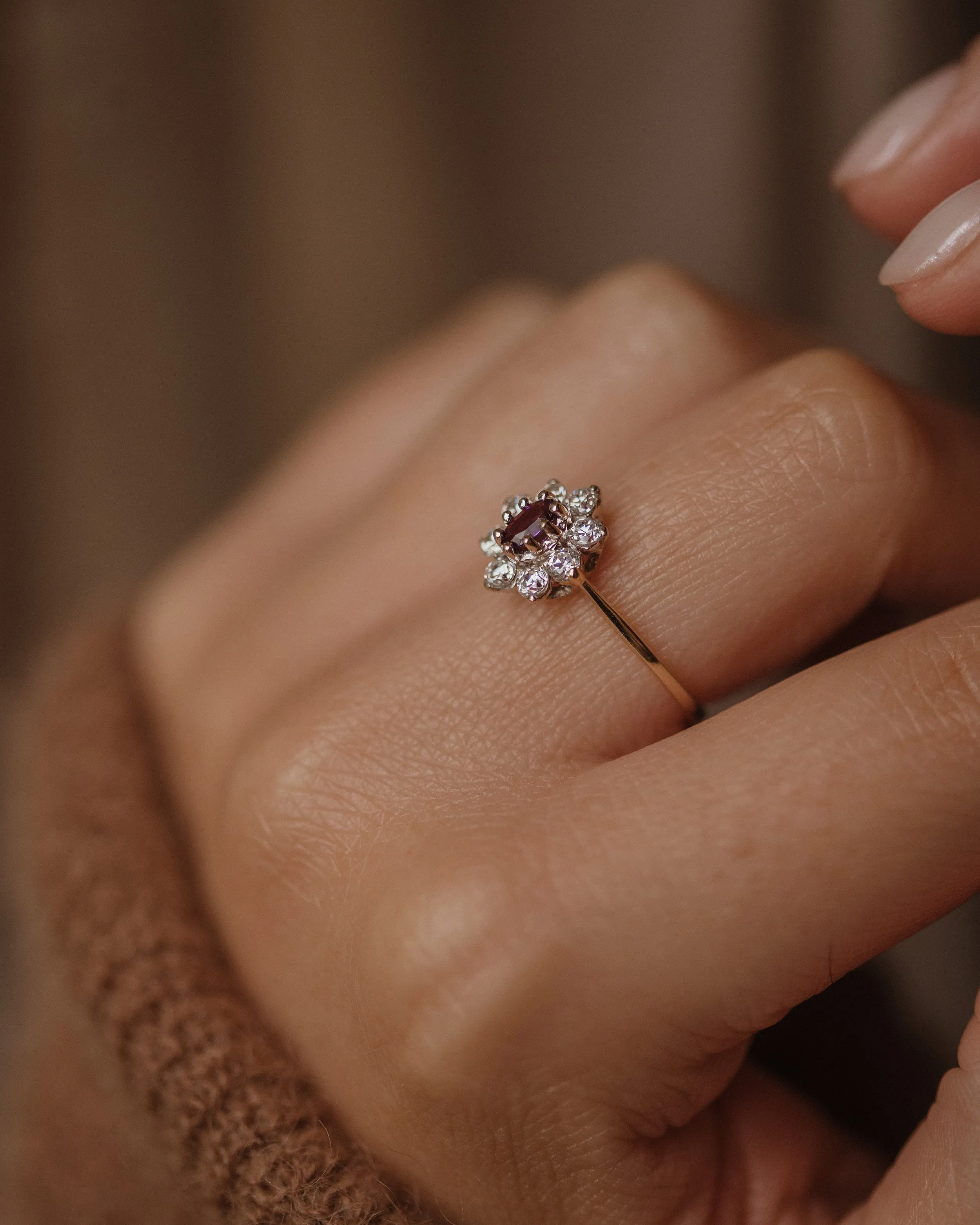 Vera Vintage 9ct Gold Amethyst & CZ Daisy Cluster Ring sold by Rock n Rose product image thumbnail 2