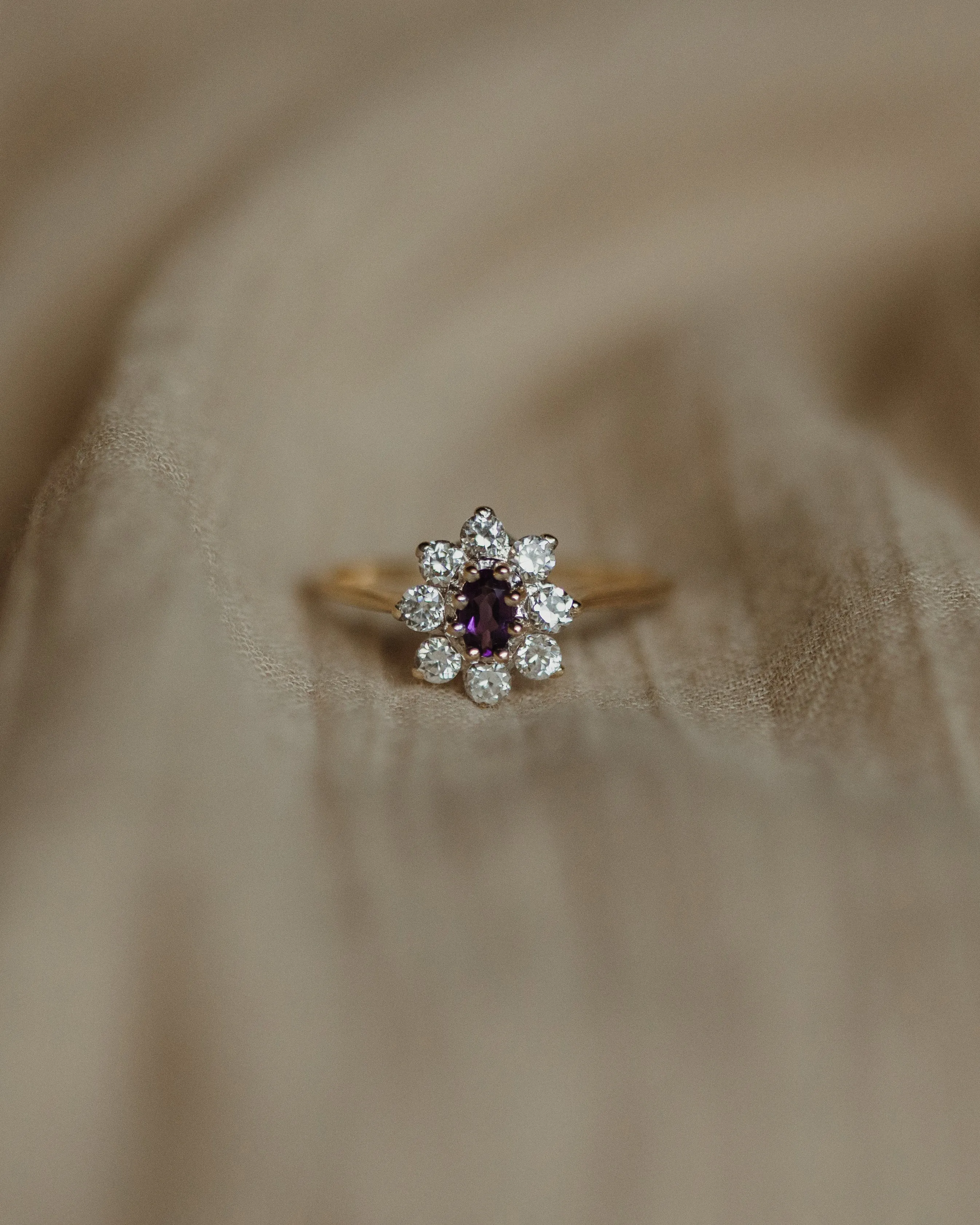 Vera Vintage 9ct Gold Amethyst & CZ Daisy Cluster Ring sold by Rock n Rose product image thumbnail 3