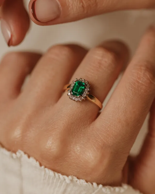 Ina Vintage 18ct Gold Green Spinel & Diamond Cluster Ring sold by Rock n Rose