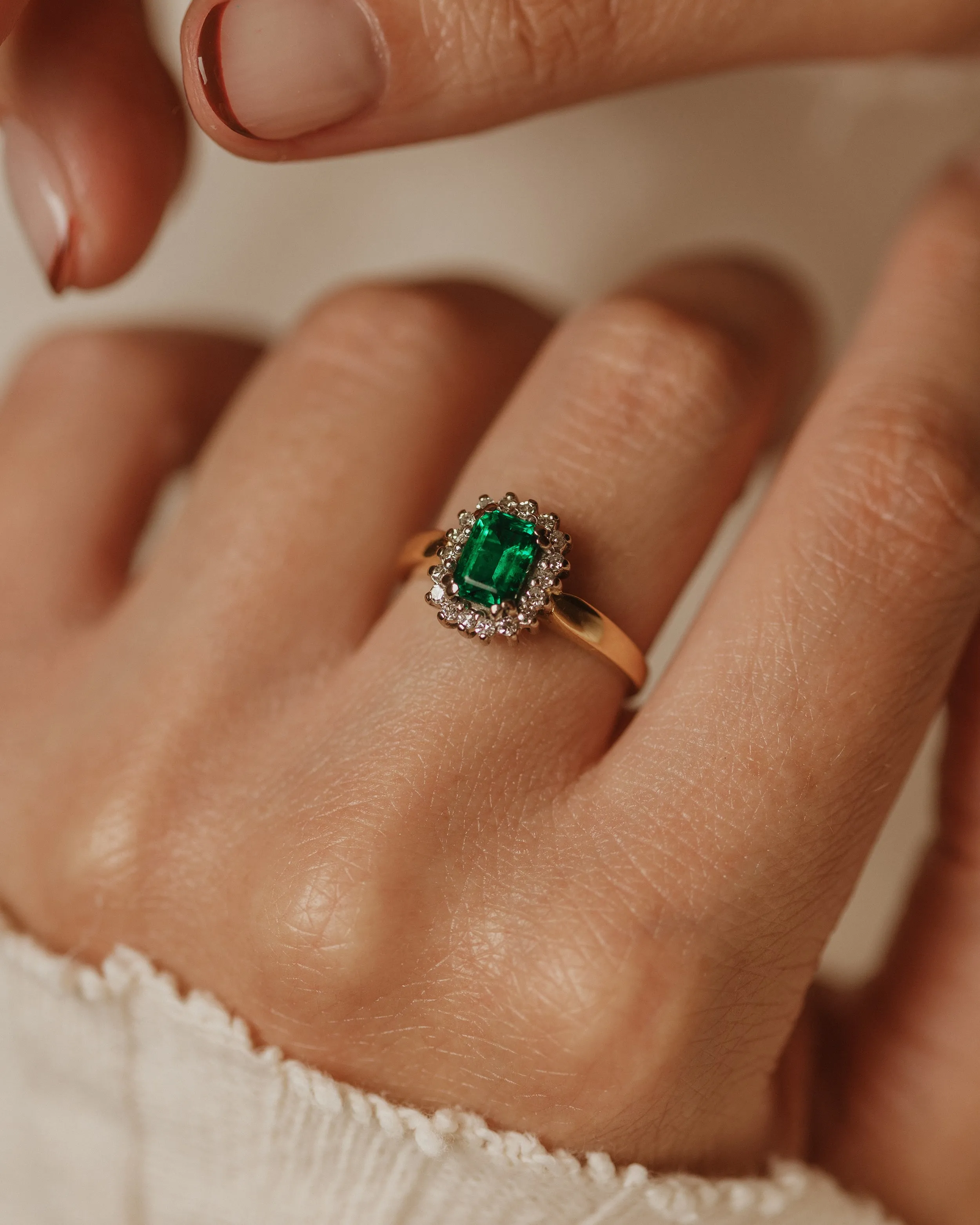 Ina Vintage 18ct Gold Green Spinel & Diamond Cluster Ring sold by Rock n Rose