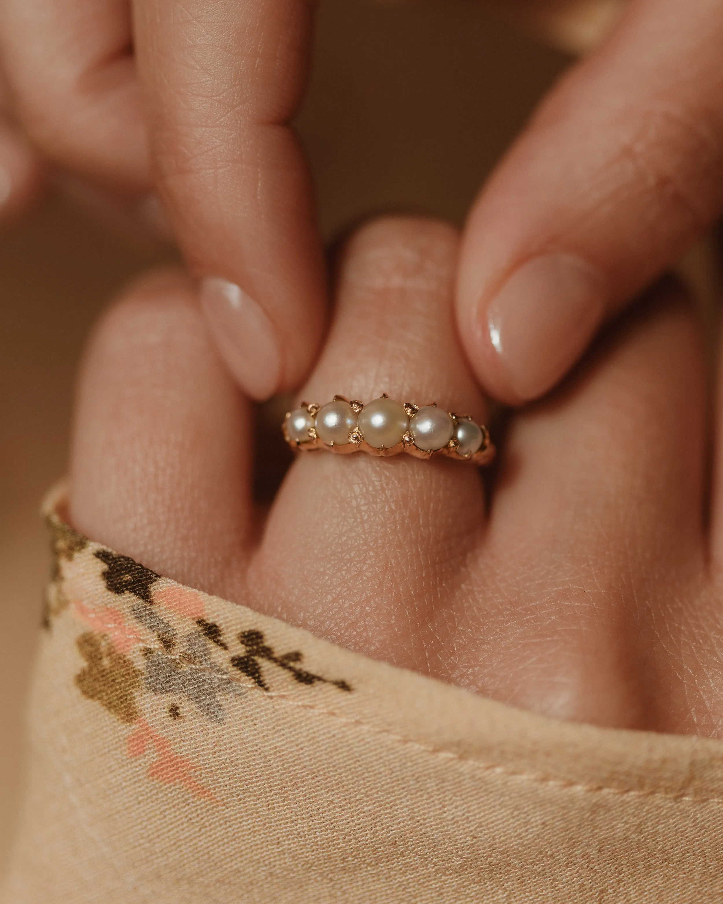 Georgie Antique 9ct Gold Five Stone Pearl Ring sold by Rock n Rose product image thumbnail 2