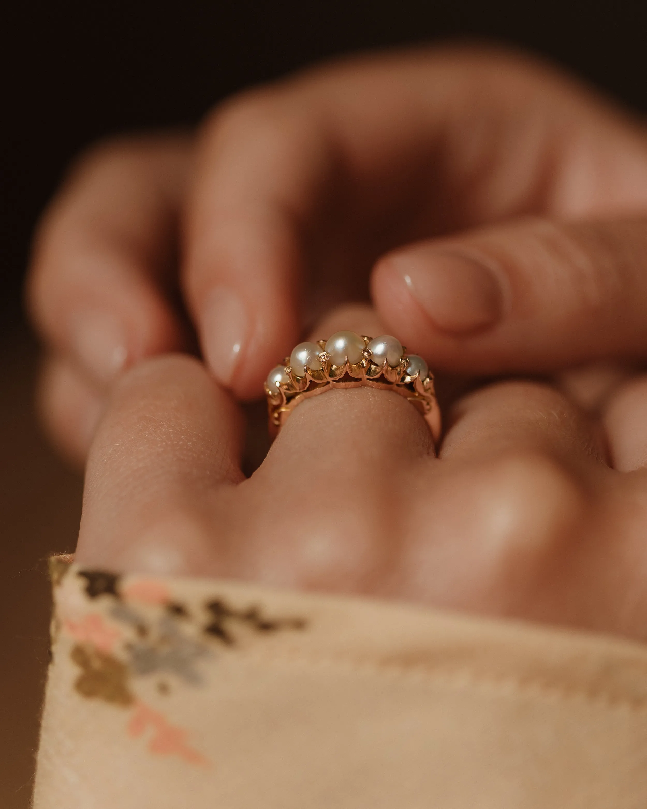 Georgie Antique 9ct Gold Five Stone Pearl Ring sold by Rock n Rose
