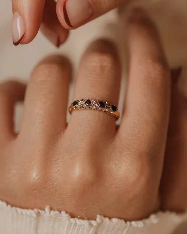 Thea 1990 Vintage 9ct Gold Sapphire & Diamond Half Eternity Ring sold by Rock n Rose