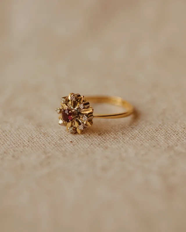 Ottilie 1978 18ct Gold Ruby & Diamond Cluster Ring sold by Rock n Rose