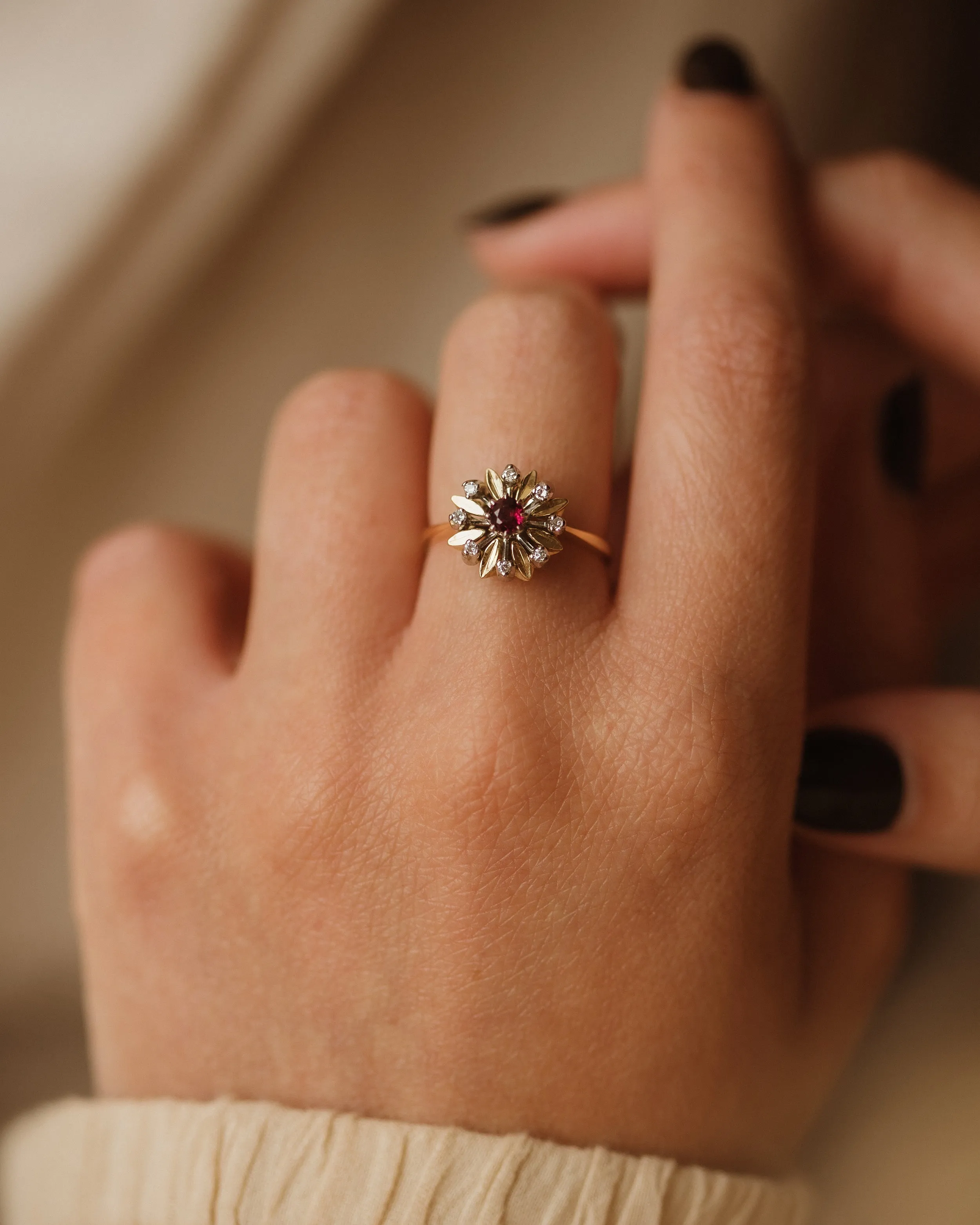 Ottilie 1978 18ct Gold Ruby & Diamond Cluster Ring sold by Rock n Rose product image thumbnail 2