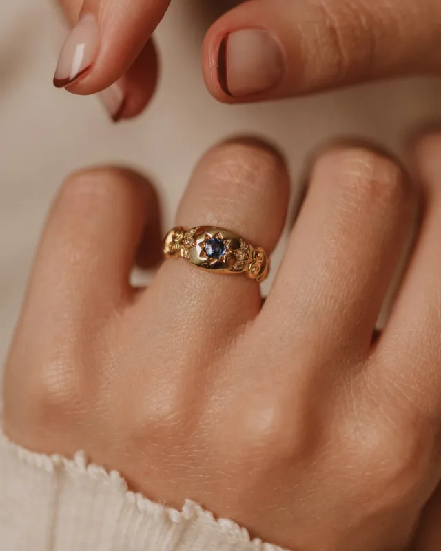 Dahlia 1898 Antique 15ct Gold Sapphire & Diamond Seven Stone Ring sold by Rock n Rose