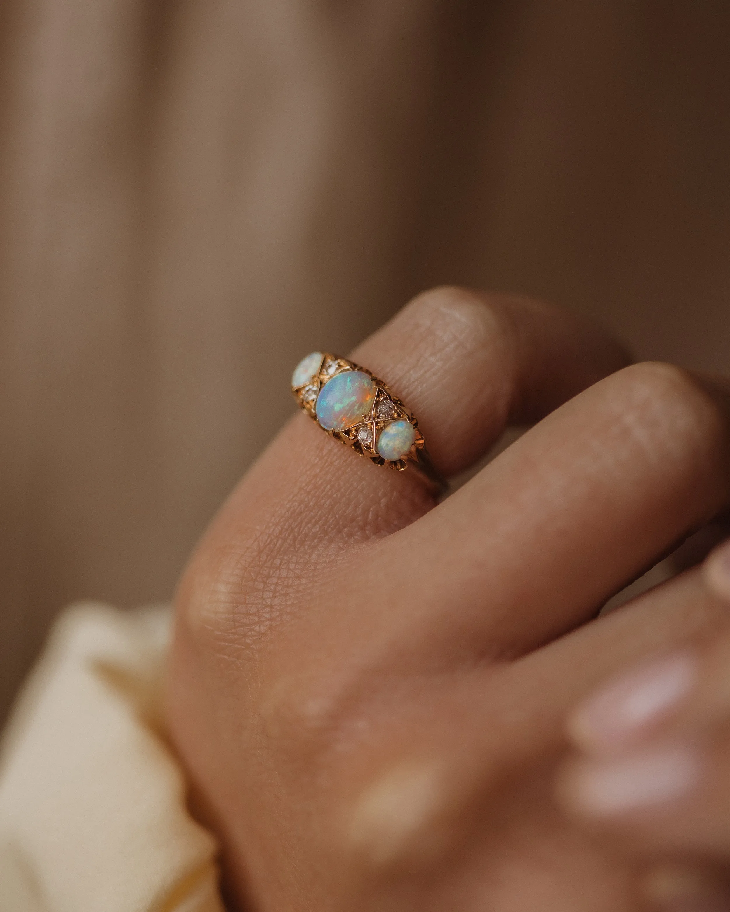 Mona 1909 Antique 18ct Gold Opal & Diamond Ring sold by Rock n Rose product image thumbnail 2