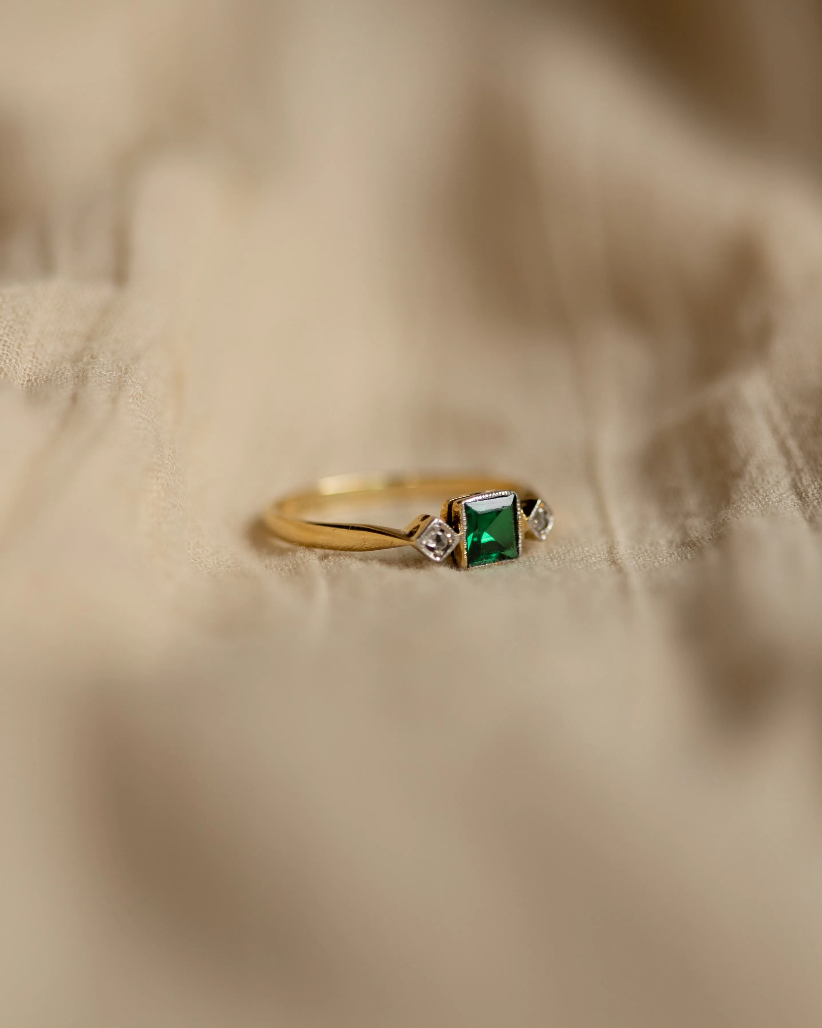 Elma Antique 18ct Gold Green Spinel & Diamond Trilogy Ring sold by Rock n Rose product image thumbnail 4