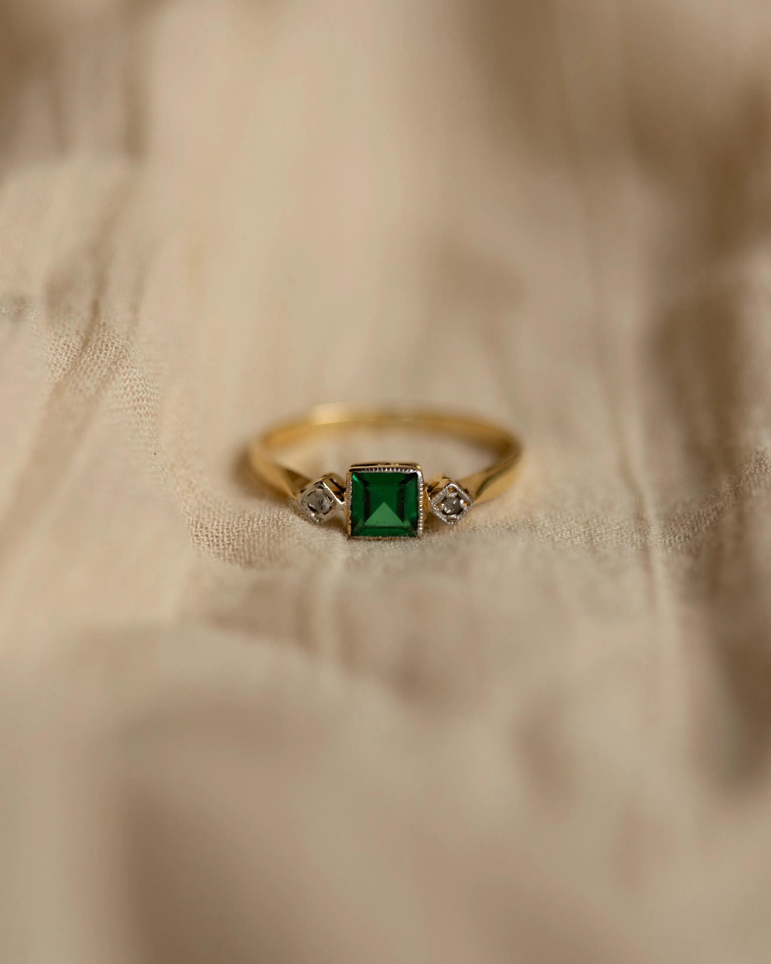 Elma Antique 18ct Gold Green Spinel & Diamond Trilogy Ring sold by Rock n Rose product image thumbnail 3