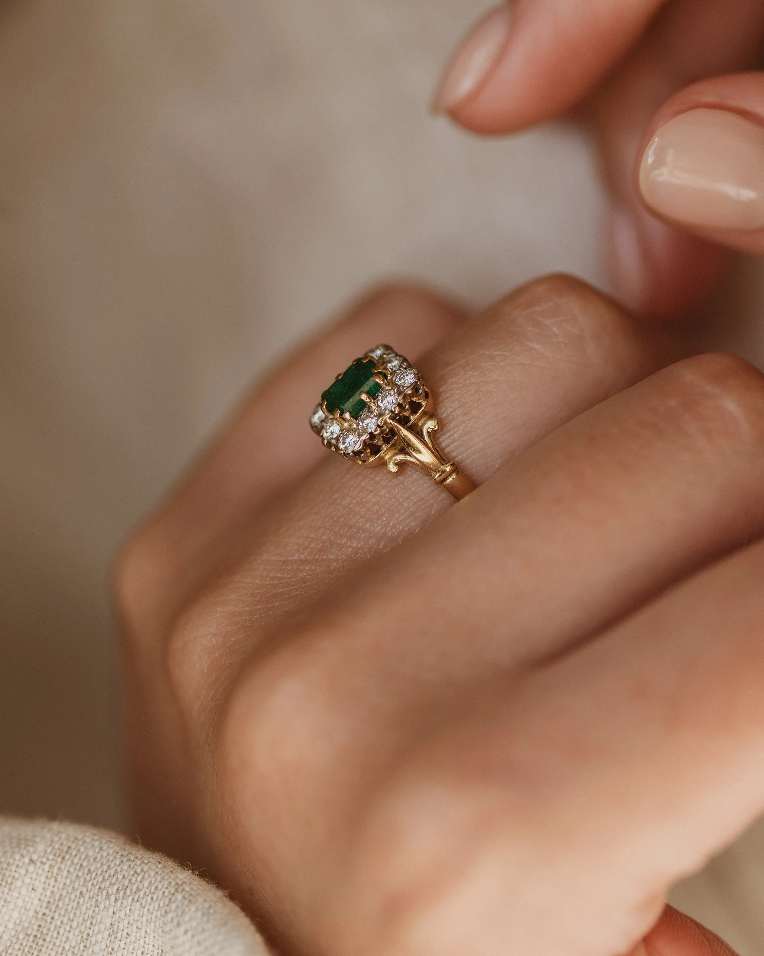 Vera Vintage 18ct Gold Emerald & Diamond Cluster Ring sold by Rock n Rose product image thumbnail 3