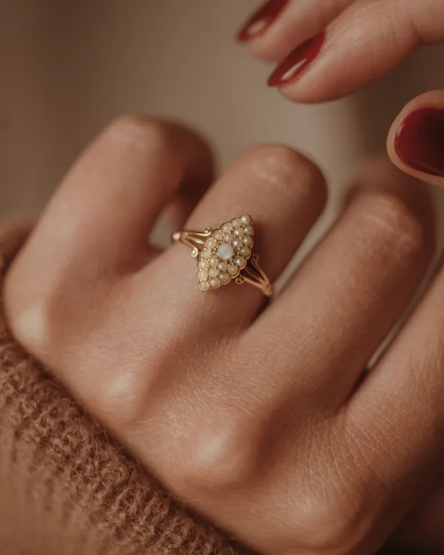 Mabel Antique 18ct Gold Split Pearl Marquise Ring sold by Rock n Rose
