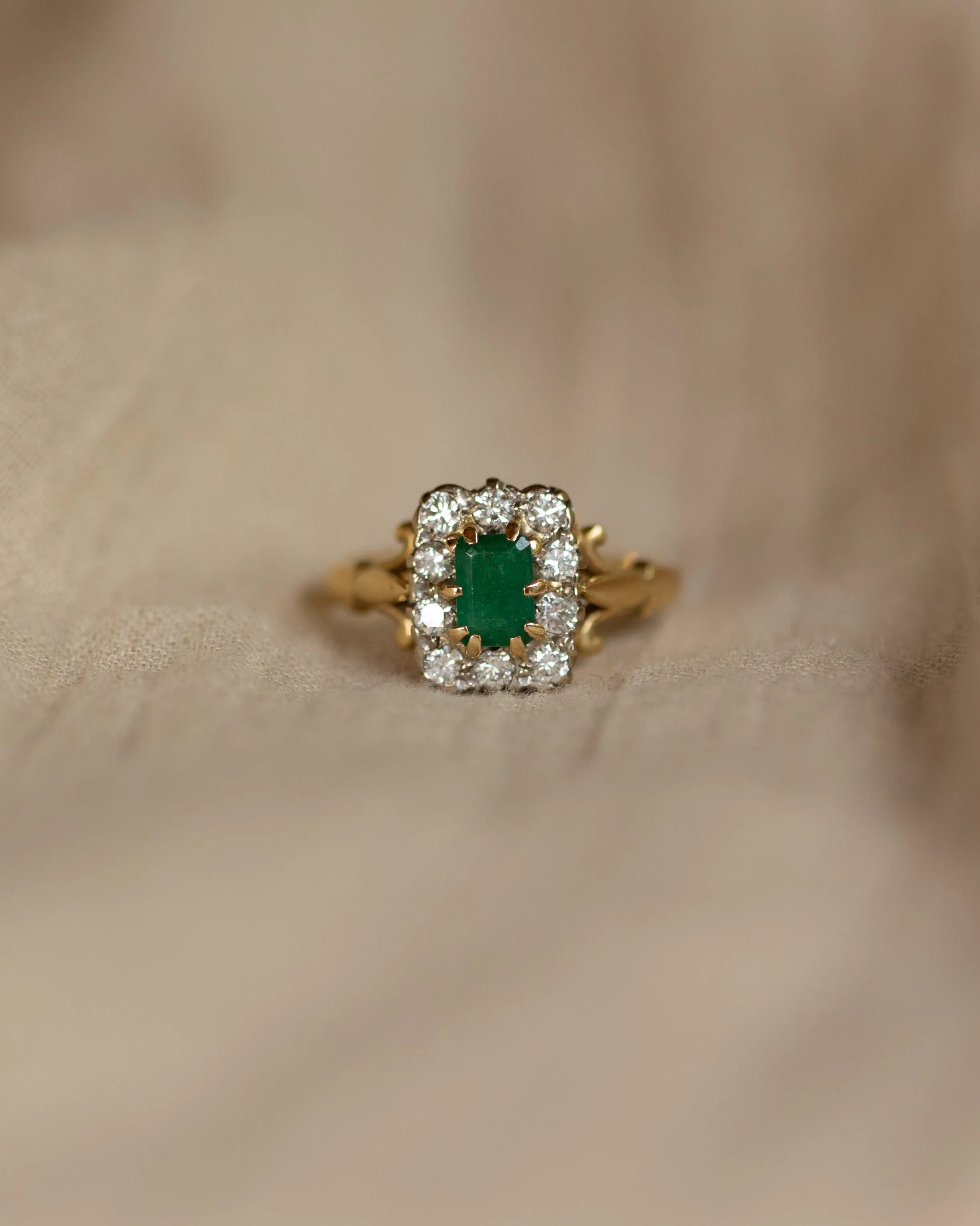 Vera Vintage 18ct Gold Emerald & Diamond Cluster Ring sold by Rock n Rose