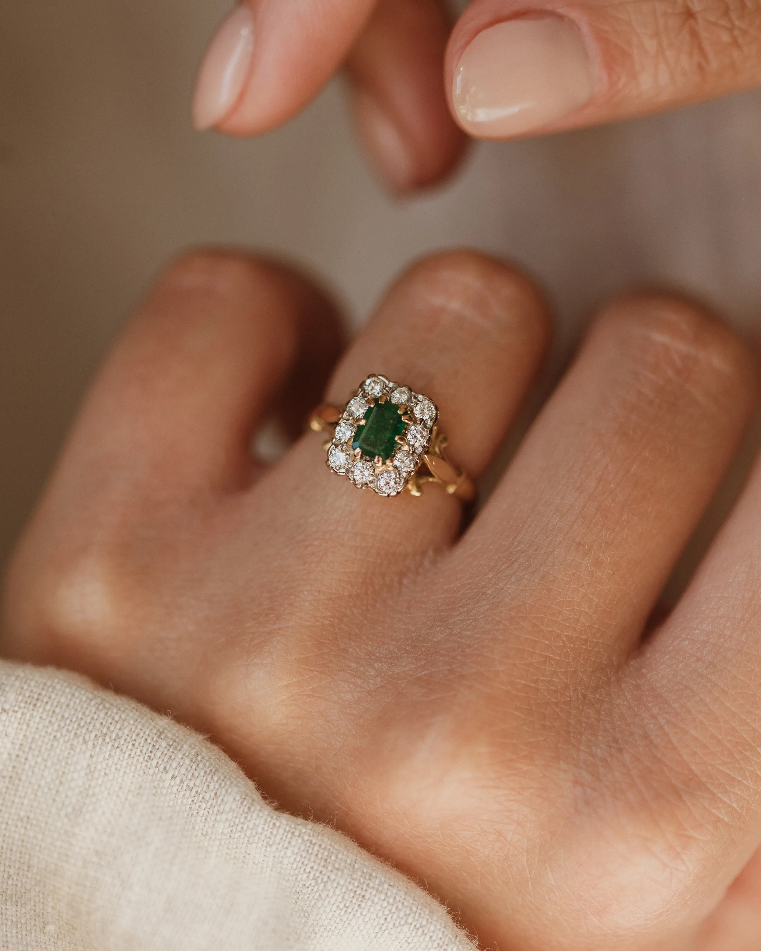 Vera Vintage 18ct Gold Emerald & Diamond Cluster Ring sold by Rock n Rose product image thumbnail 2