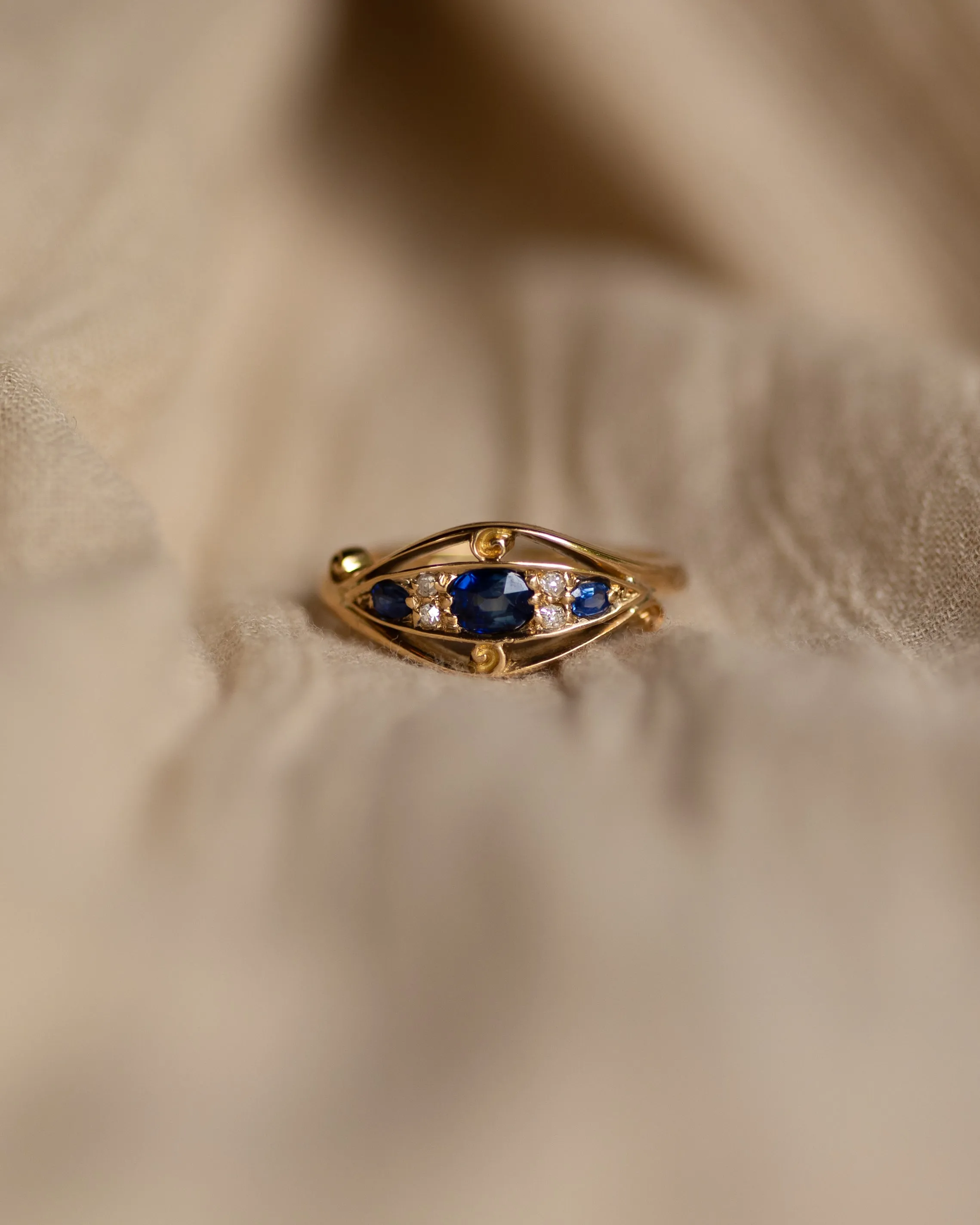 Cressida 1916 Antique 18ct Gold Sapphire & Diamond Seven Stone Ring sold by Rock n Rose