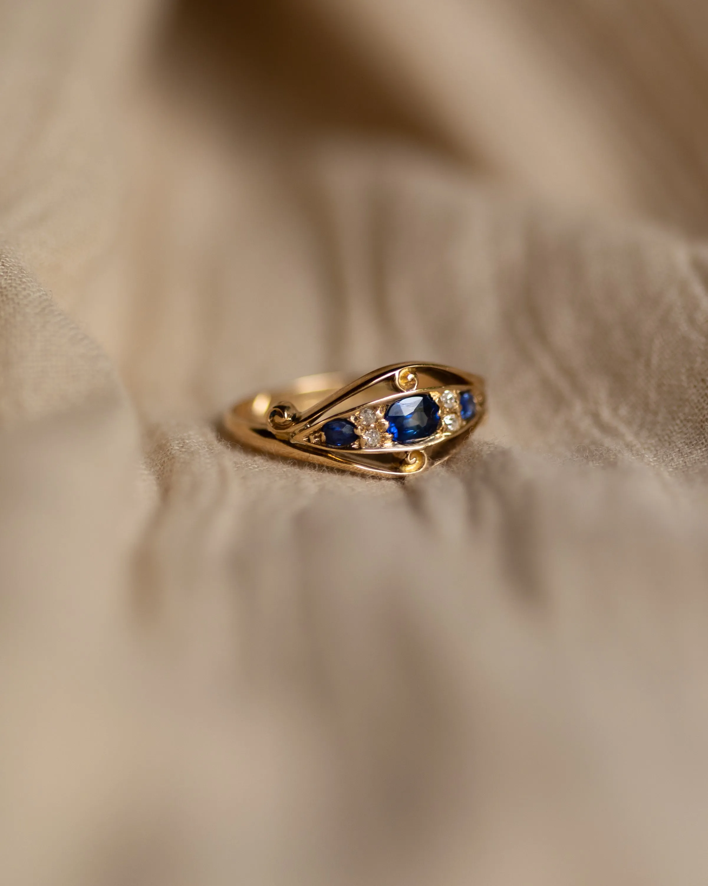 Cressida 1916 Antique 18ct Gold Sapphire & Diamond Seven Stone Ring sold by Rock n Rose product image thumbnail 4