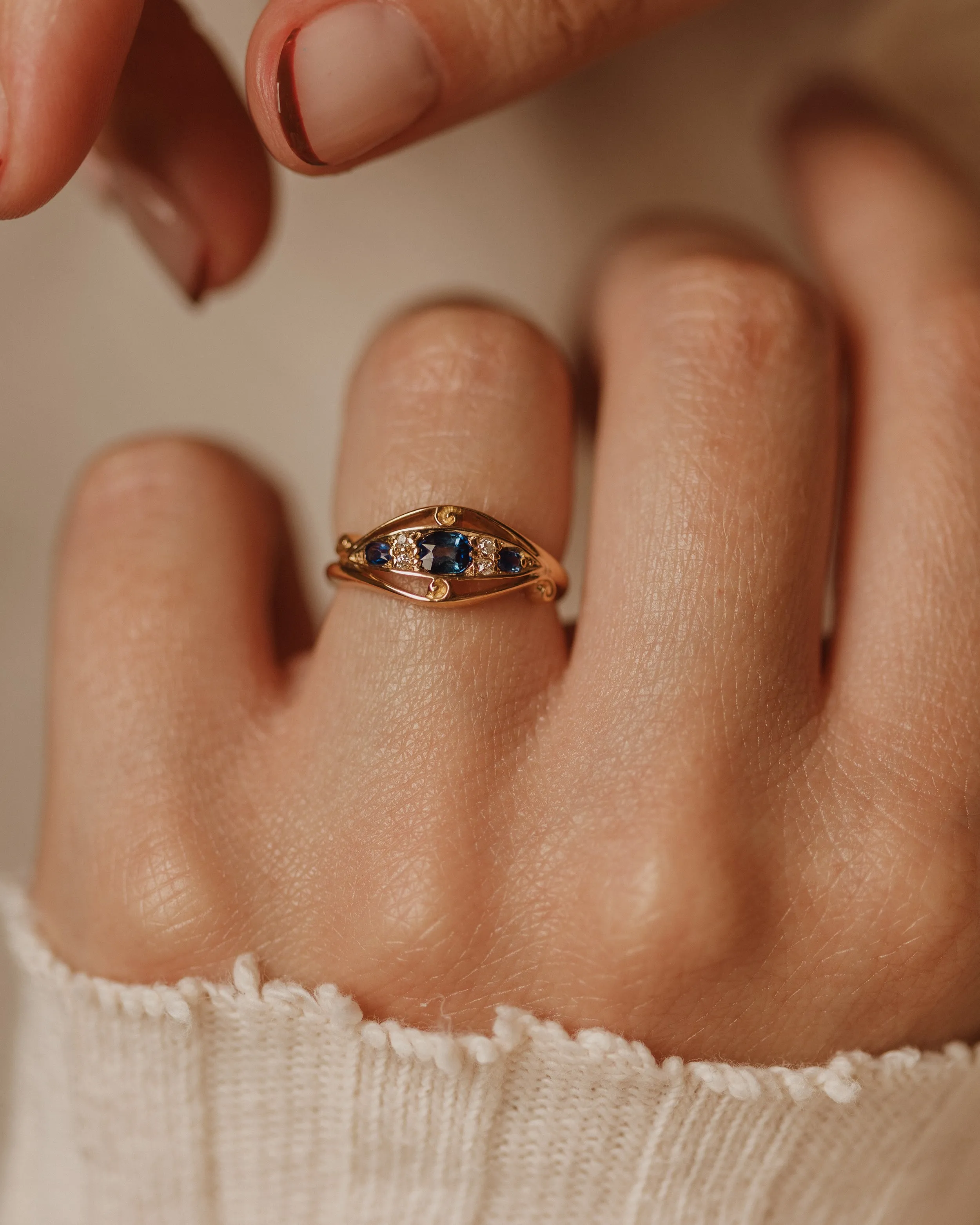 Cressida 1916 Antique 18ct Gold Sapphire & Diamond Seven Stone Ring sold by Rock n Rose product image thumbnail 2