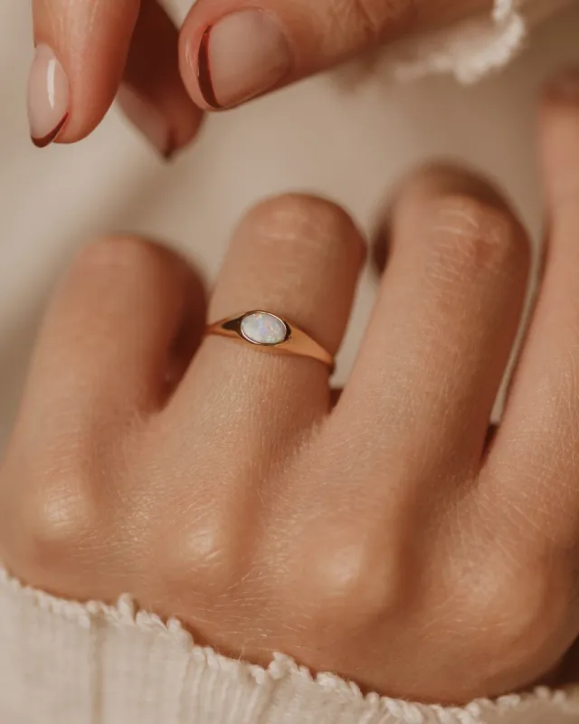 Joelle 1987 Vintage 9ct Gold Opal Solitaire Ring sold by Rock n Rose